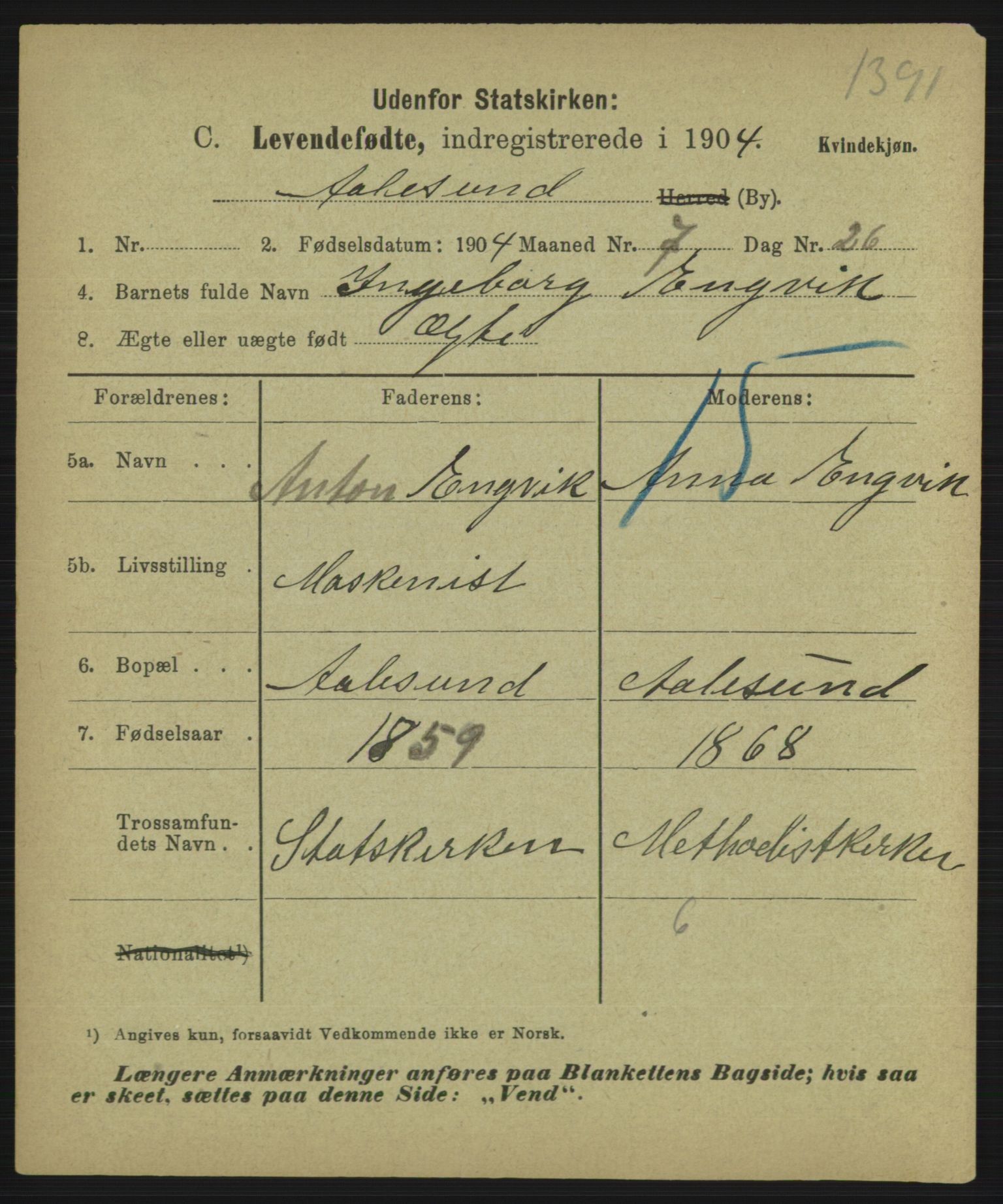 Statistisk sentralbyrå, Sosiodemografiske emner, Befolkning, AV/RA-S-2228/D/Df/Dfa/Dfab/L0016: Romsdals amt: Fødte, gifte, døde., 1904, p. 481