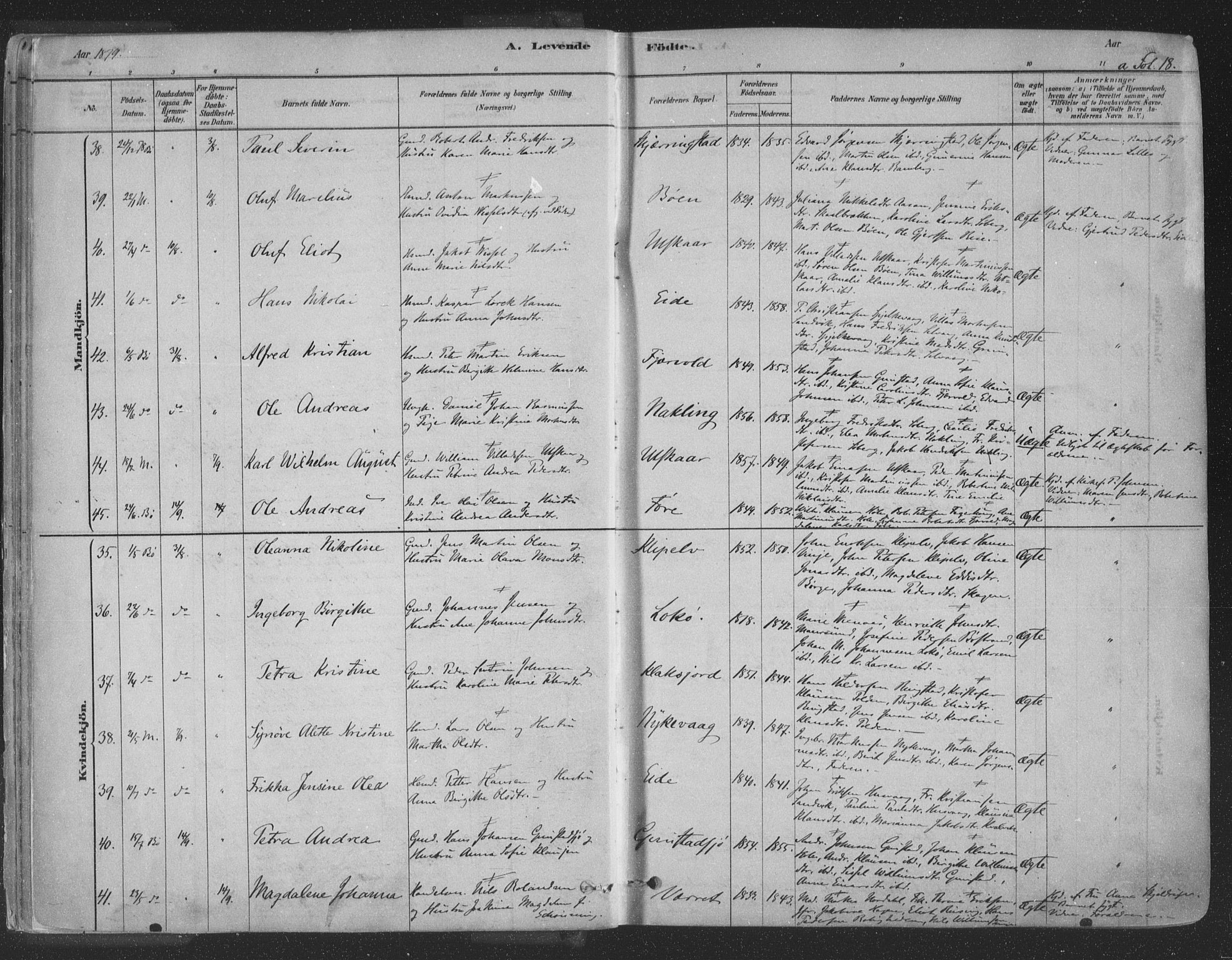 Ministerialprotokoller, klokkerbøker og fødselsregistre - Nordland, AV/SAT-A-1459/891/L1302: Parish register (official) no. 891A07, 1878-1895, p. 18