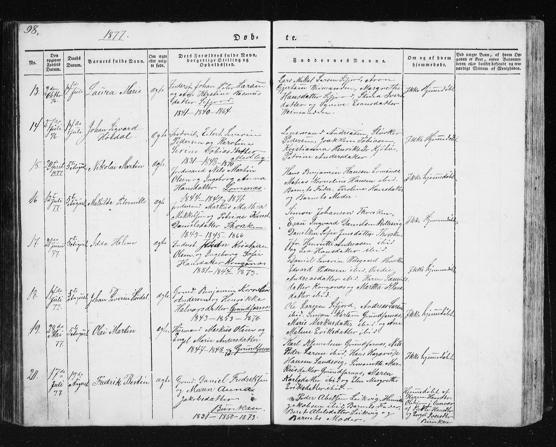 Berg sokneprestkontor, SATØ/S-1318/G/Ga/Gab/L0011klokker: Parish register (copy) no. 11, 1833-1878, p. 98