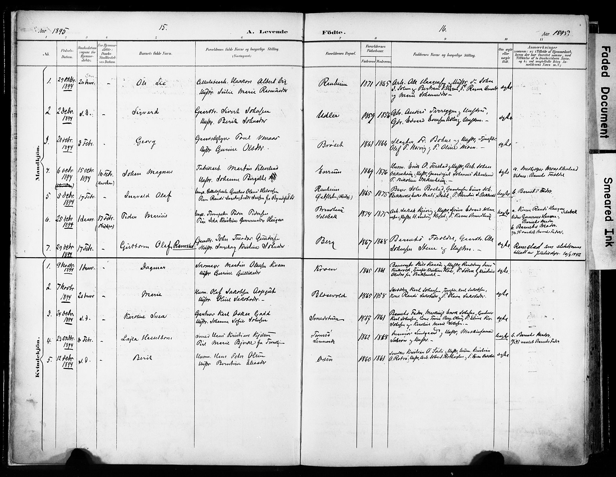 Ministerialprotokoller, klokkerbøker og fødselsregistre - Sør-Trøndelag, AV/SAT-A-1456/606/L0301: Parish register (official) no. 606A16, 1894-1907, p. 15-16