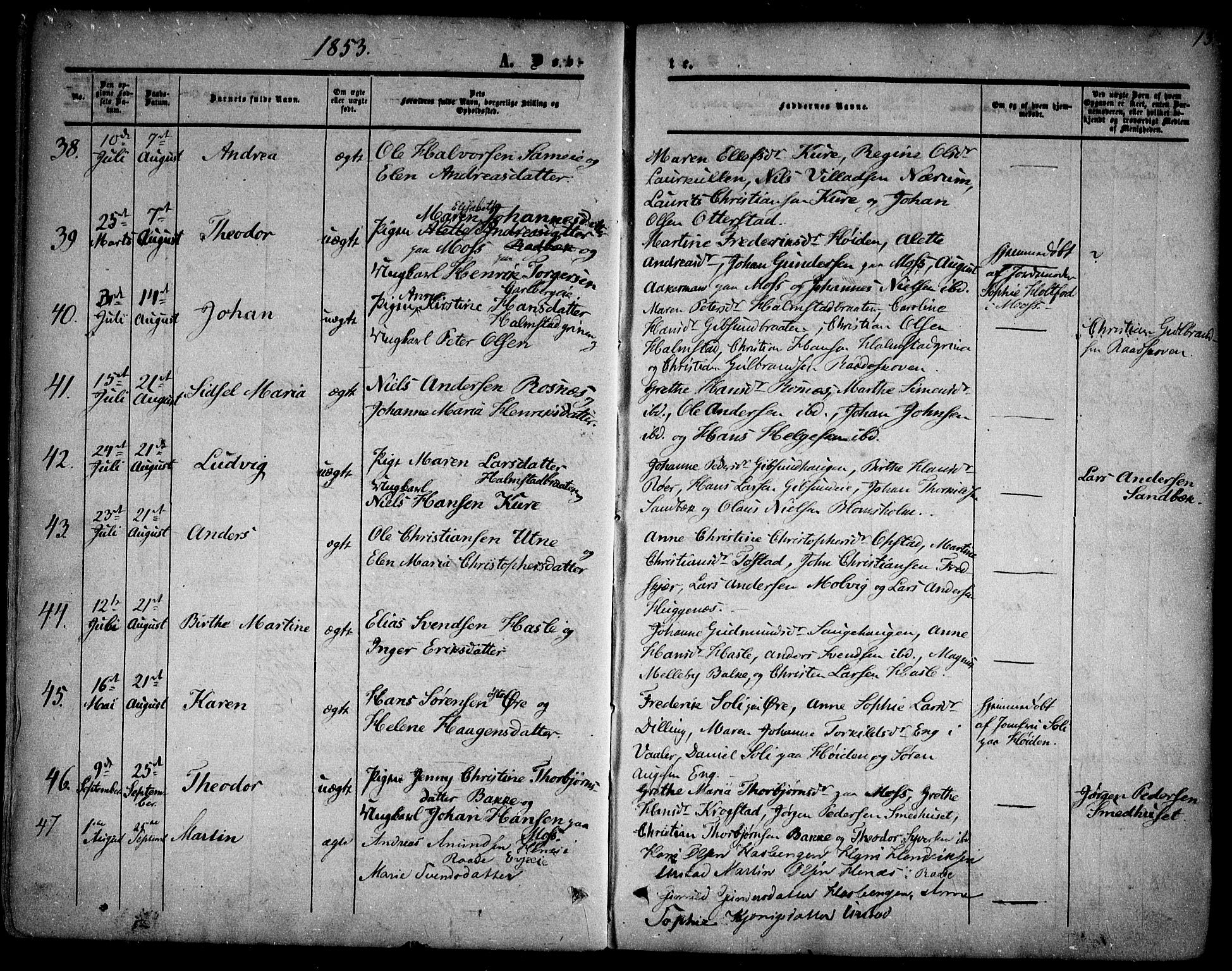 Rygge prestekontor Kirkebøker, AV/SAO-A-10084b/F/Fa/L0005: Parish register (official) no. 5, 1852-1871, p. 13