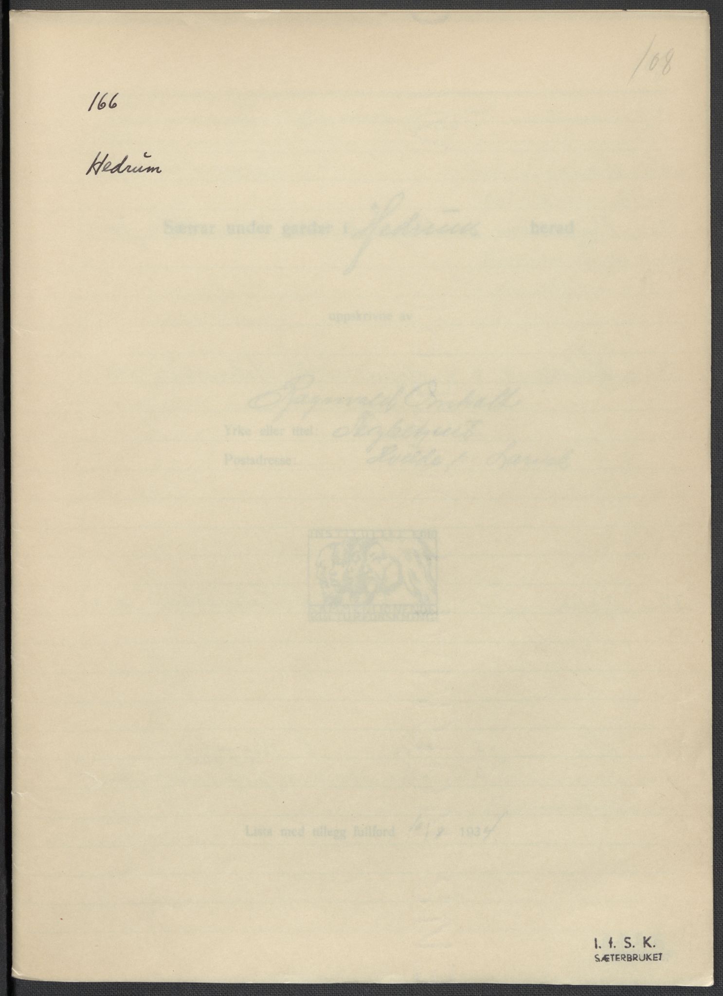 Instituttet for sammenlignende kulturforskning, AV/RA-PA-0424/F/Fc/L0006/0003: Eske B6: / Vestfold (perm XV), 1932-1935, p. 108