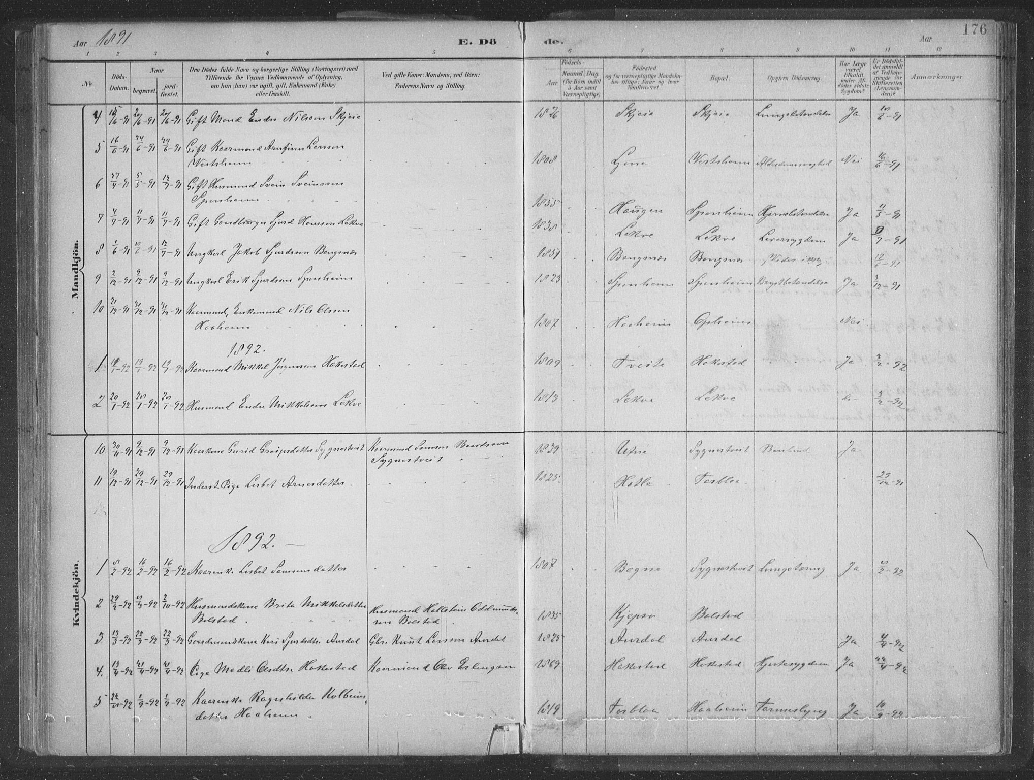 Ulvik sokneprestembete, SAB/A-78801/H/Hab: Parish register (copy) no. A 3, 1883-1908, p. 176