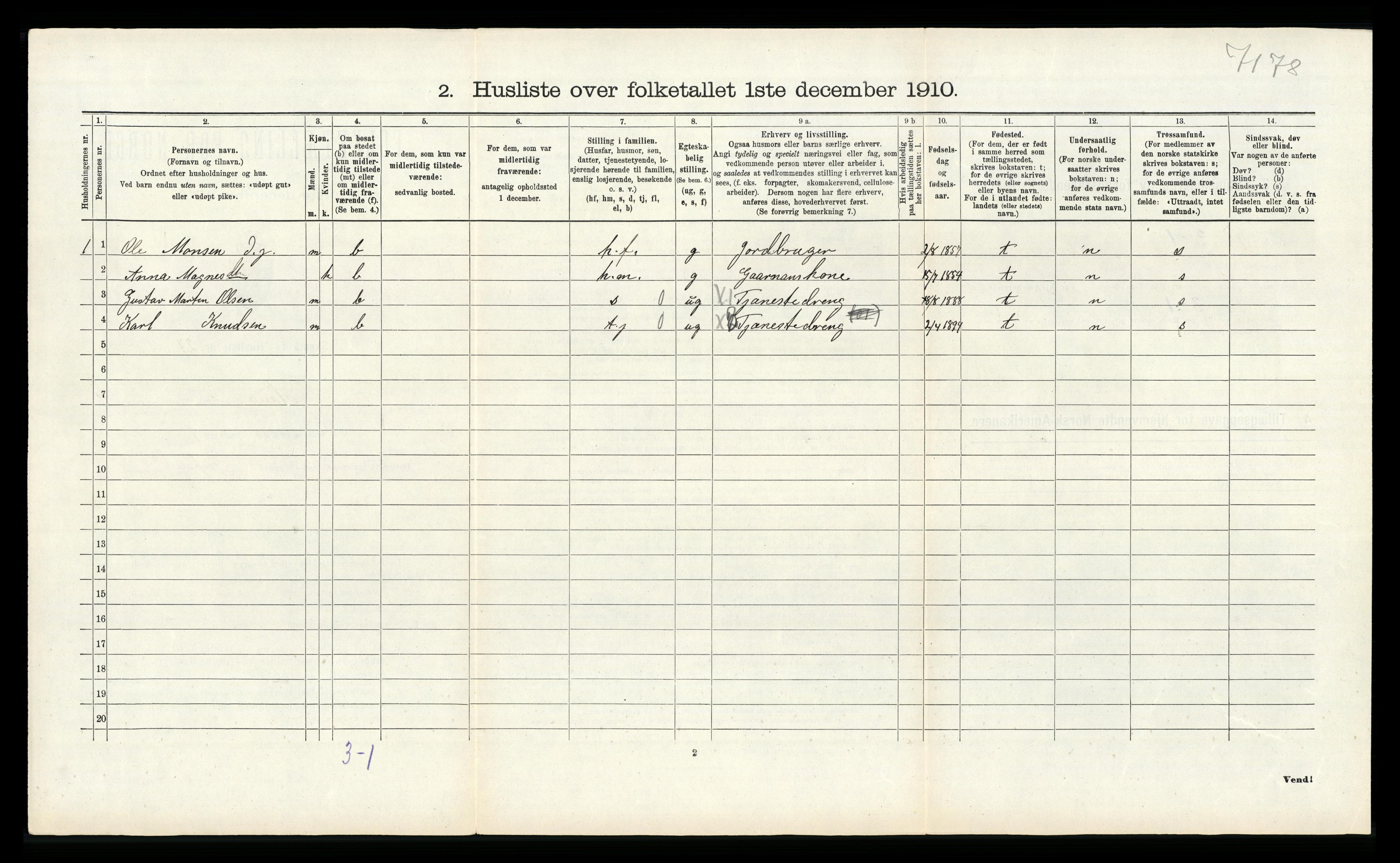 RA, 1910 census for Haus, 1910, p. 1331