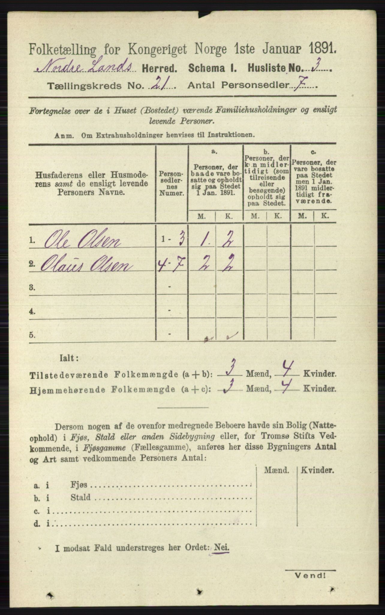 RA, 1891 census for 0538 Nordre Land, 1891, p. 5223