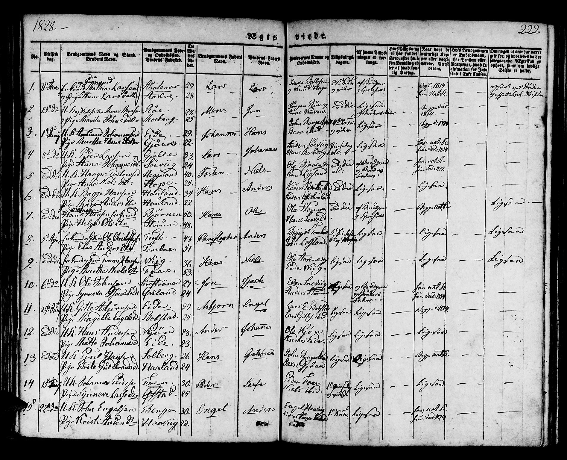 Os sokneprestembete, SAB/A-99929: Parish register (official) no. A 14, 1826-1839, p. 222