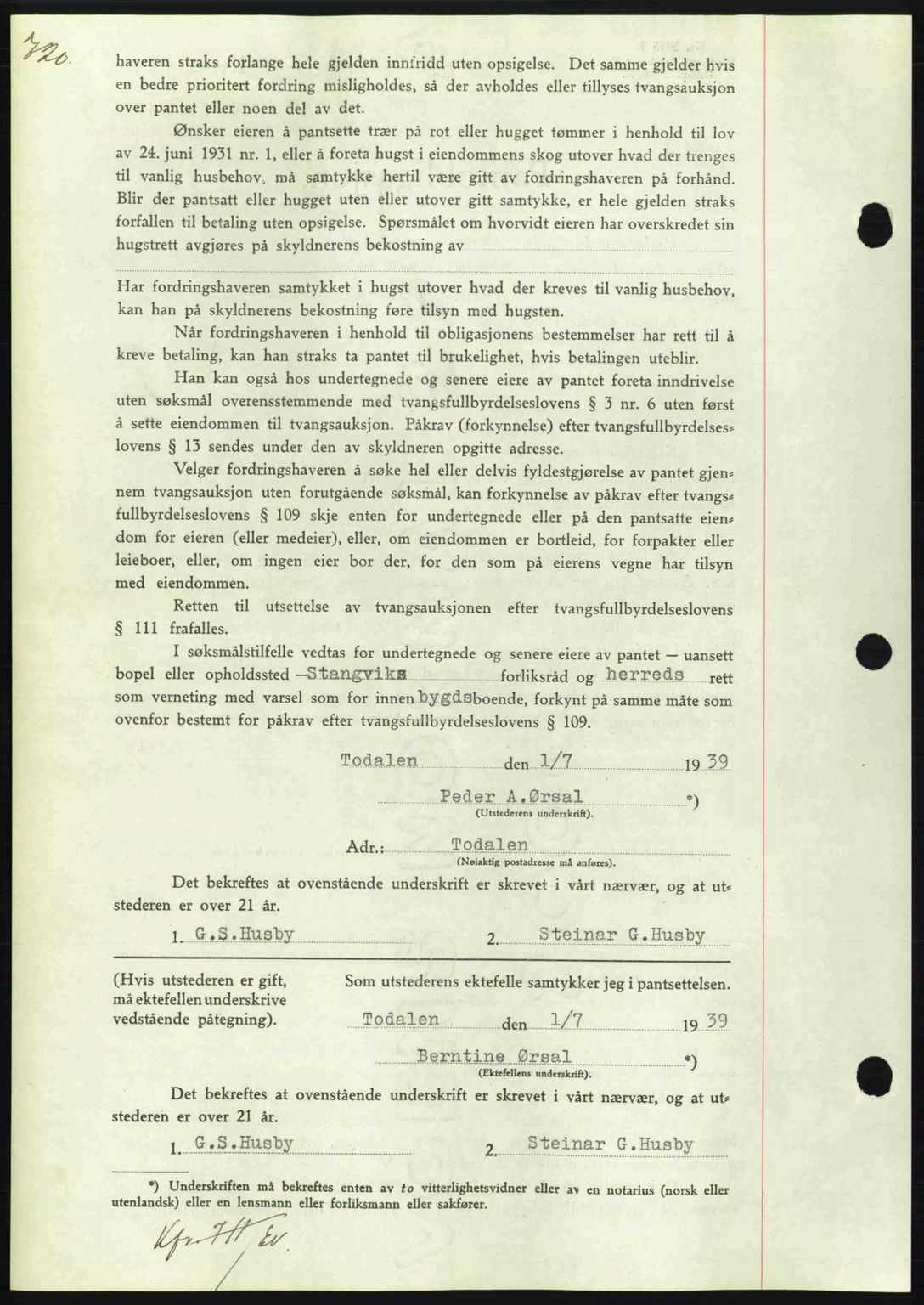 Nordmøre sorenskriveri, AV/SAT-A-4132/1/2/2Ca: Mortgage book no. B85, 1939-1939, Diary no: : 2005/1939