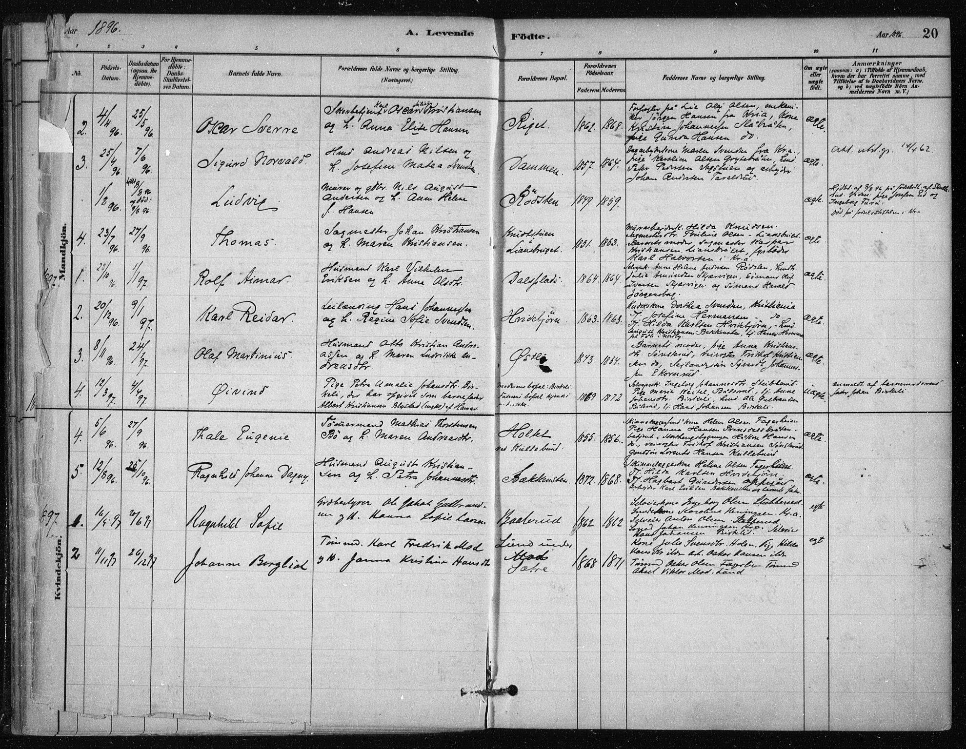Nesodden prestekontor Kirkebøker, SAO/A-10013/F/Fb/L0001: Parish register (official) no. II 1, 1880-1915, p. 20