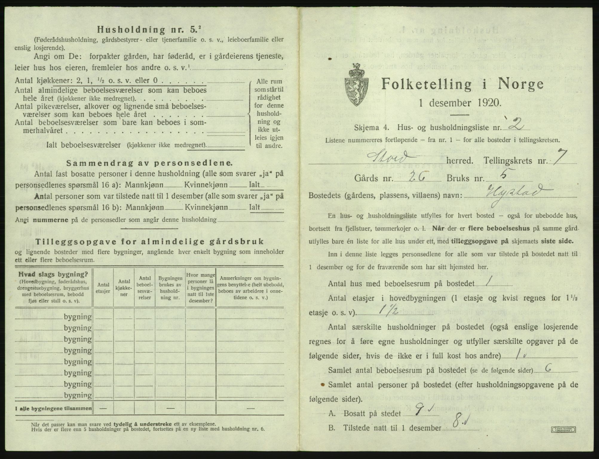 SAB, 1920 census for Stord, 1920, p. 363