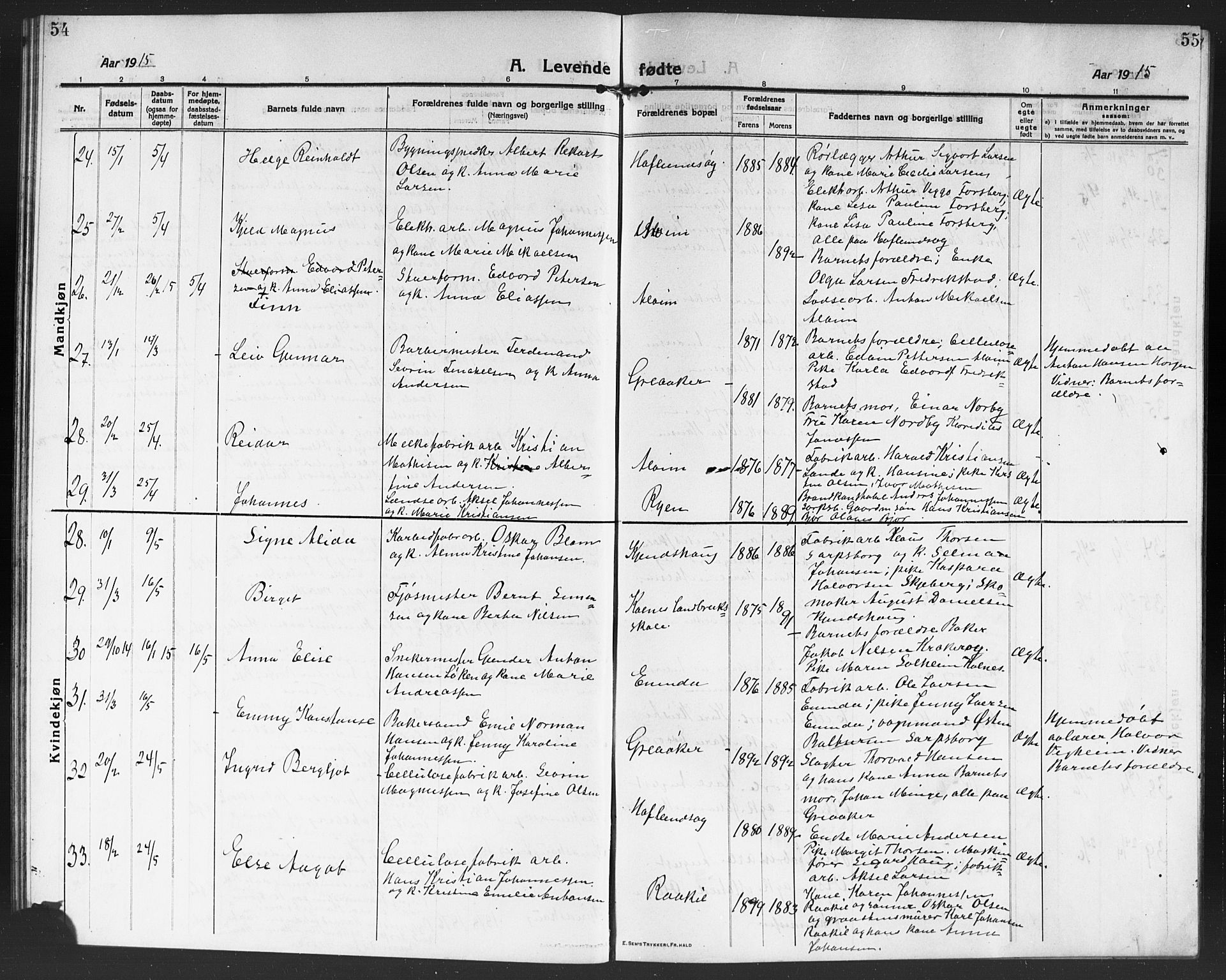 Tune prestekontor Kirkebøker, AV/SAO-A-2007/G/Ga/L0003: Parish register (copy) no. I 3, 1914-1919, p. 54-55