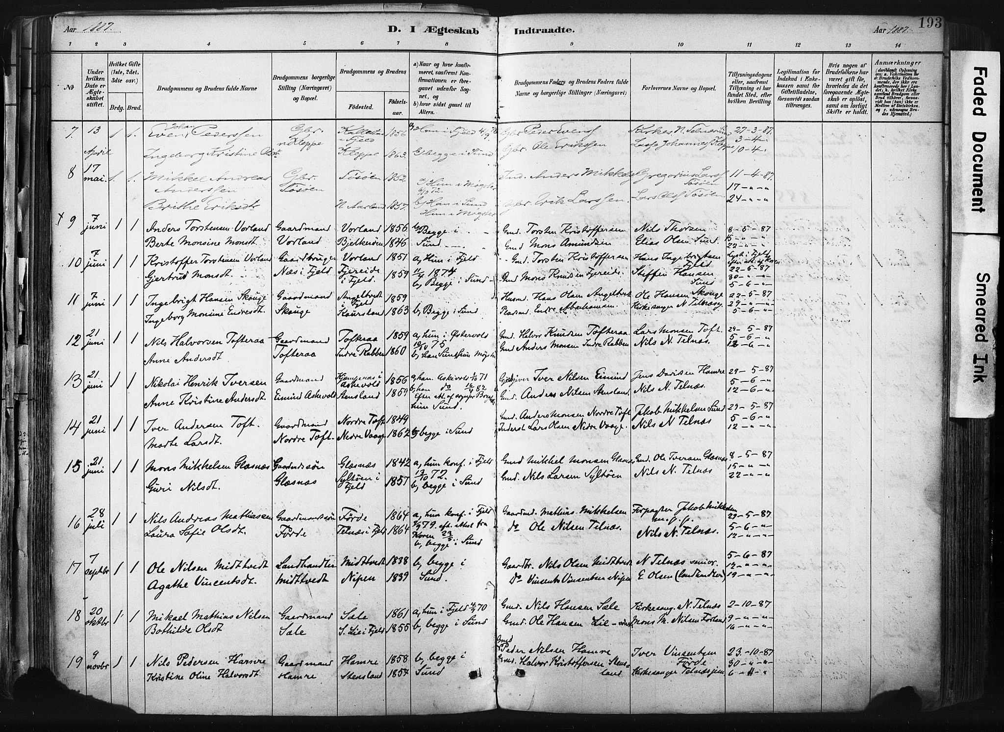 Sund sokneprestembete, AV/SAB-A-99930: Parish register (official) no. B 1, 1882-1907, p. 193