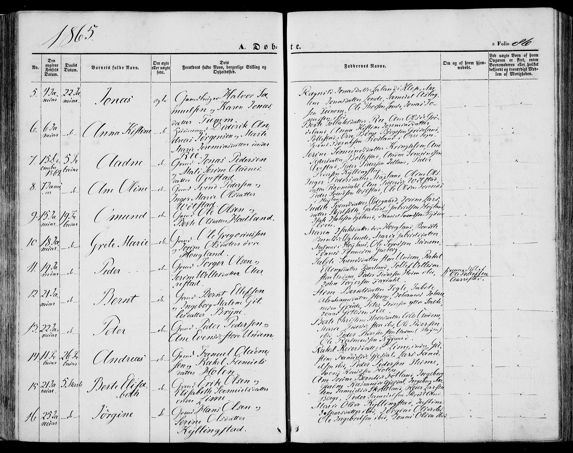 Lye sokneprestkontor, AV/SAST-A-101794/001/30BA/L0007: Parish register (official) no. A 6, 1856-1871, p. 86