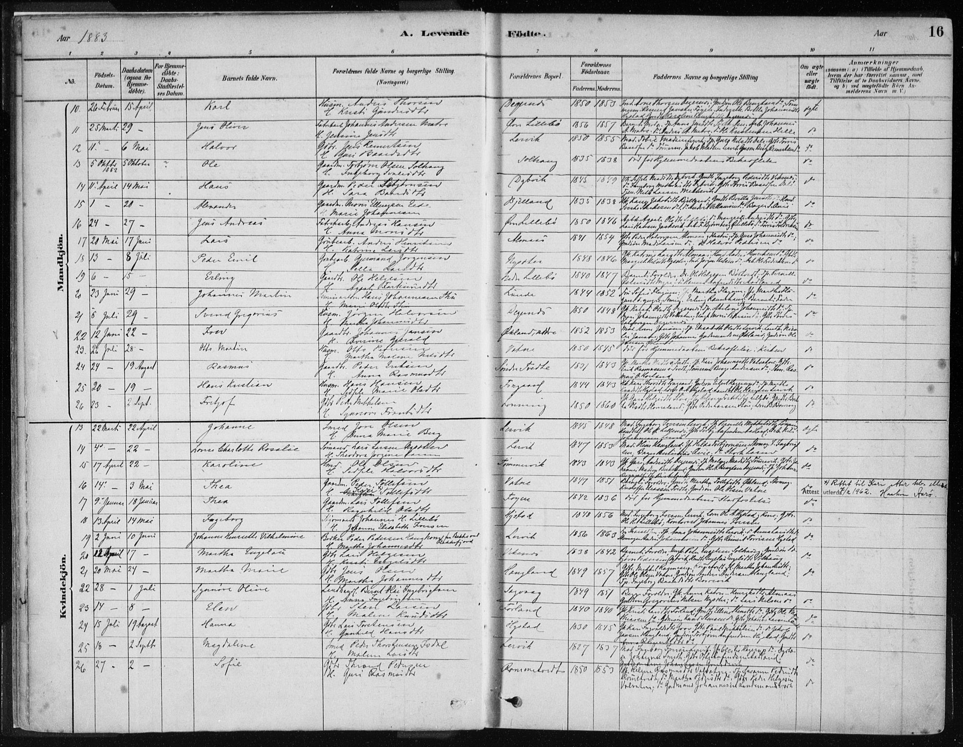 Stord sokneprestembete, AV/SAB-A-78201/H/Haa: Parish register (official) no. B 2, 1878-1913, p. 16