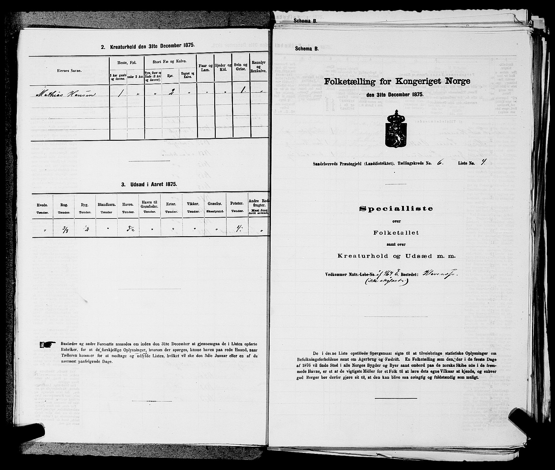 SAKO, 1875 census for 0724L Sandeherred/Sandeherred, 1875, p. 1308