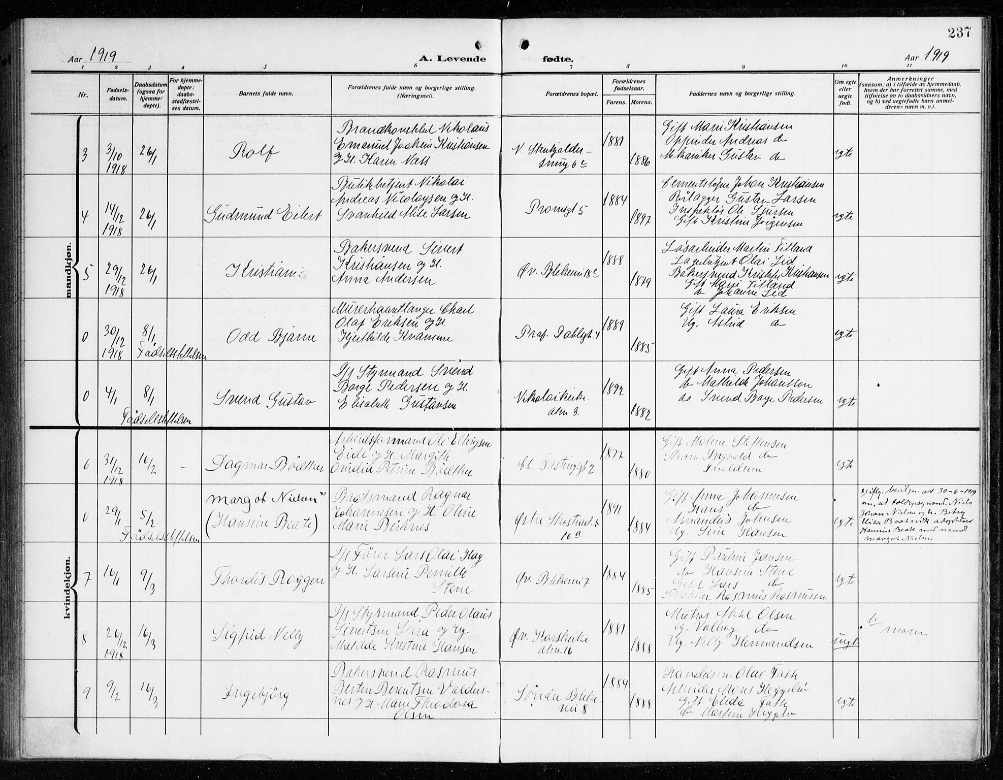 Korskirken sokneprestembete, AV/SAB-A-76101/H/Haa: Parish register (official) no. B 10, 1909-1923, p. 237