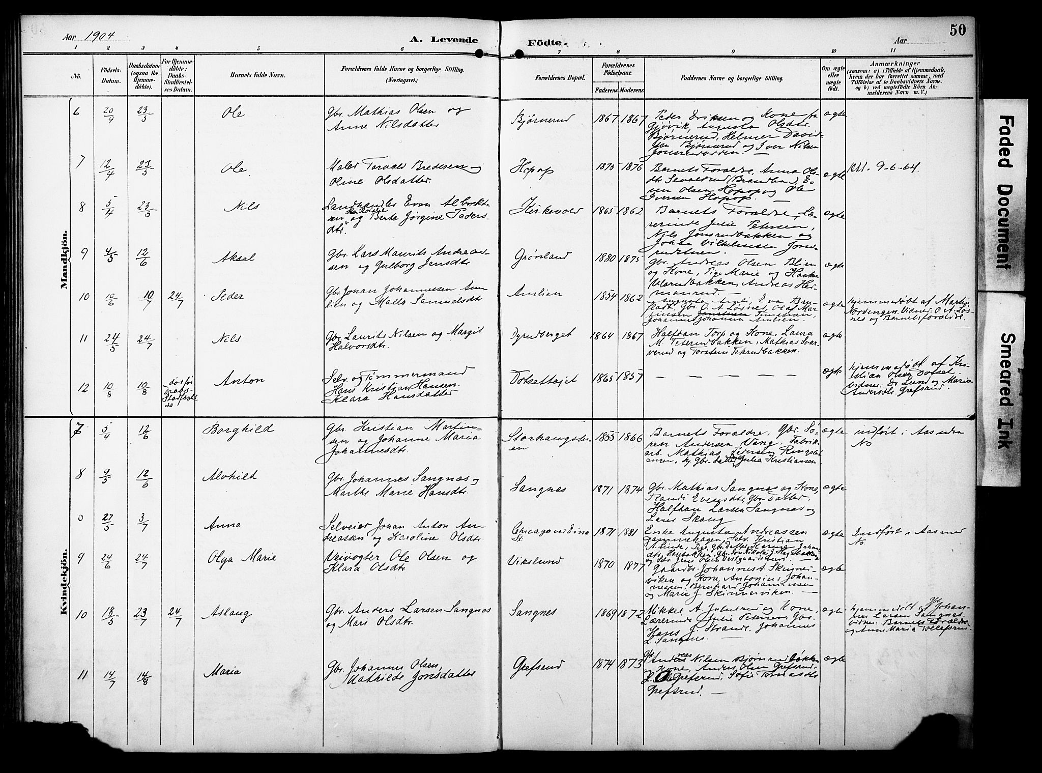 Vestre Toten prestekontor, AV/SAH-PREST-108/H/Ha/Haa/L0012: Parish register (official) no. 12, 1890-1906, p. 50