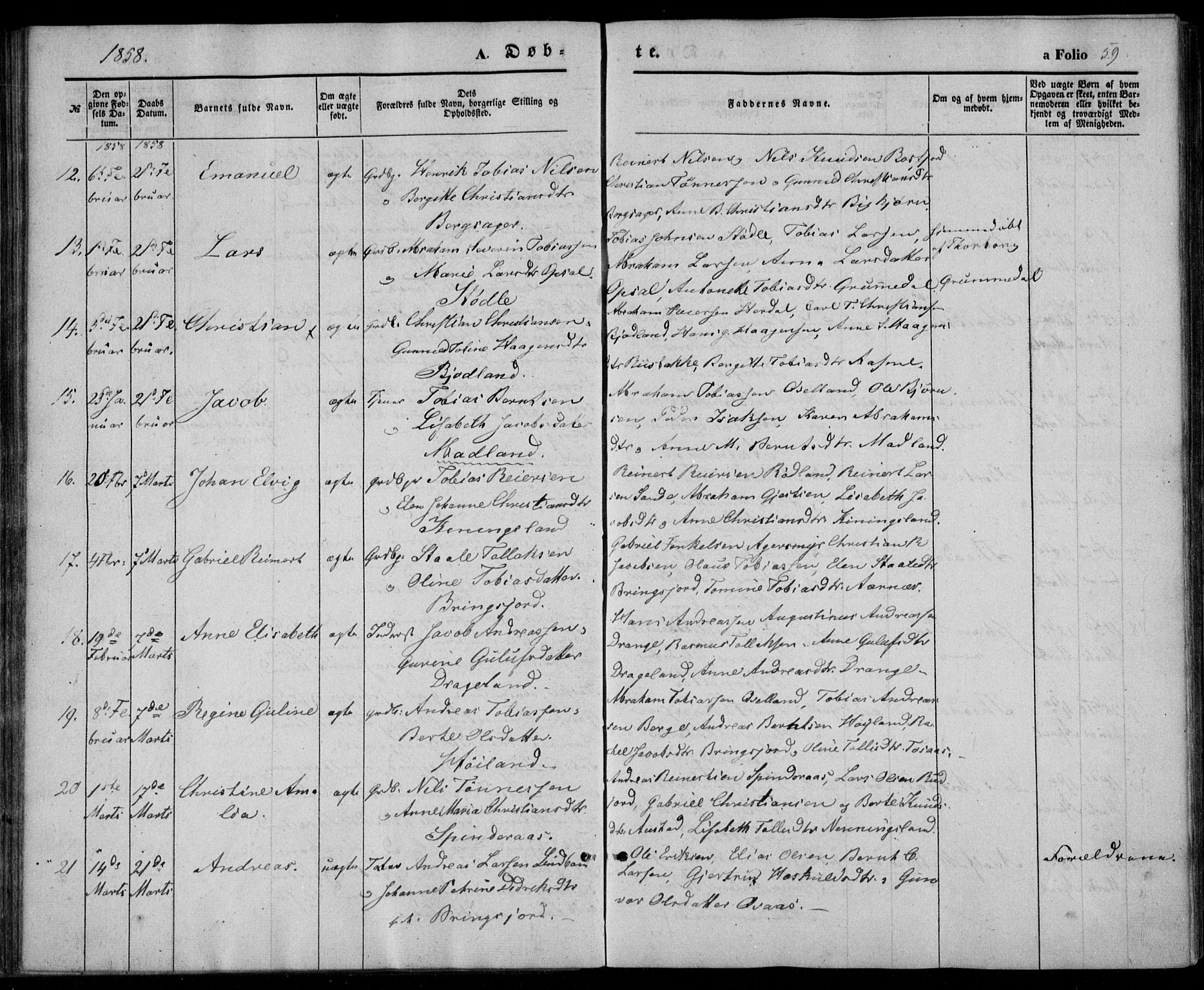 Lyngdal sokneprestkontor, AV/SAK-1111-0029/F/Fa/Fac/L0009: Parish register (official) no. A 9, 1852-1864, p. 59