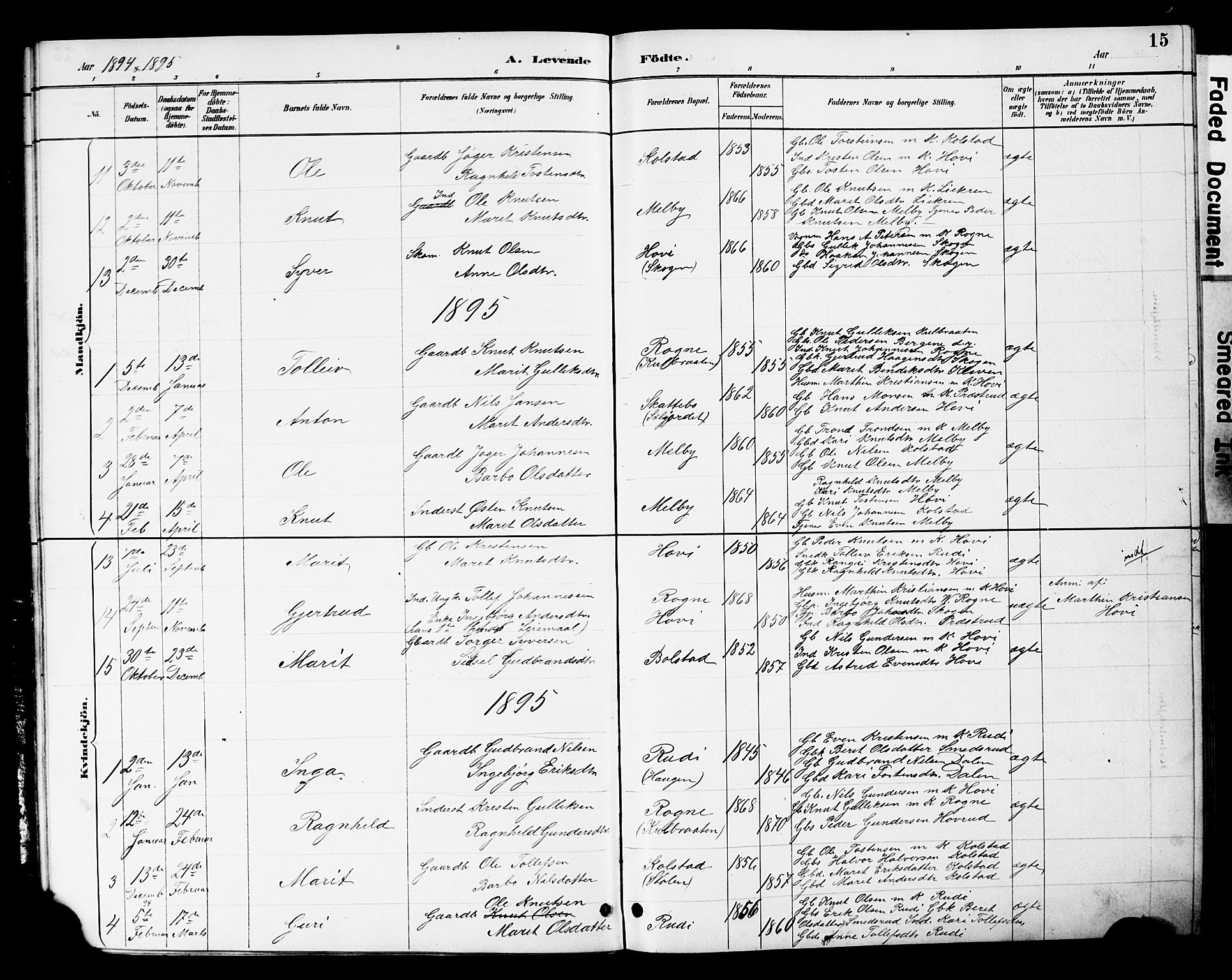 Øystre Slidre prestekontor, AV/SAH-PREST-138/H/Ha/Hab/L0005: Parish register (copy) no. 5, 1887-1910, p. 15