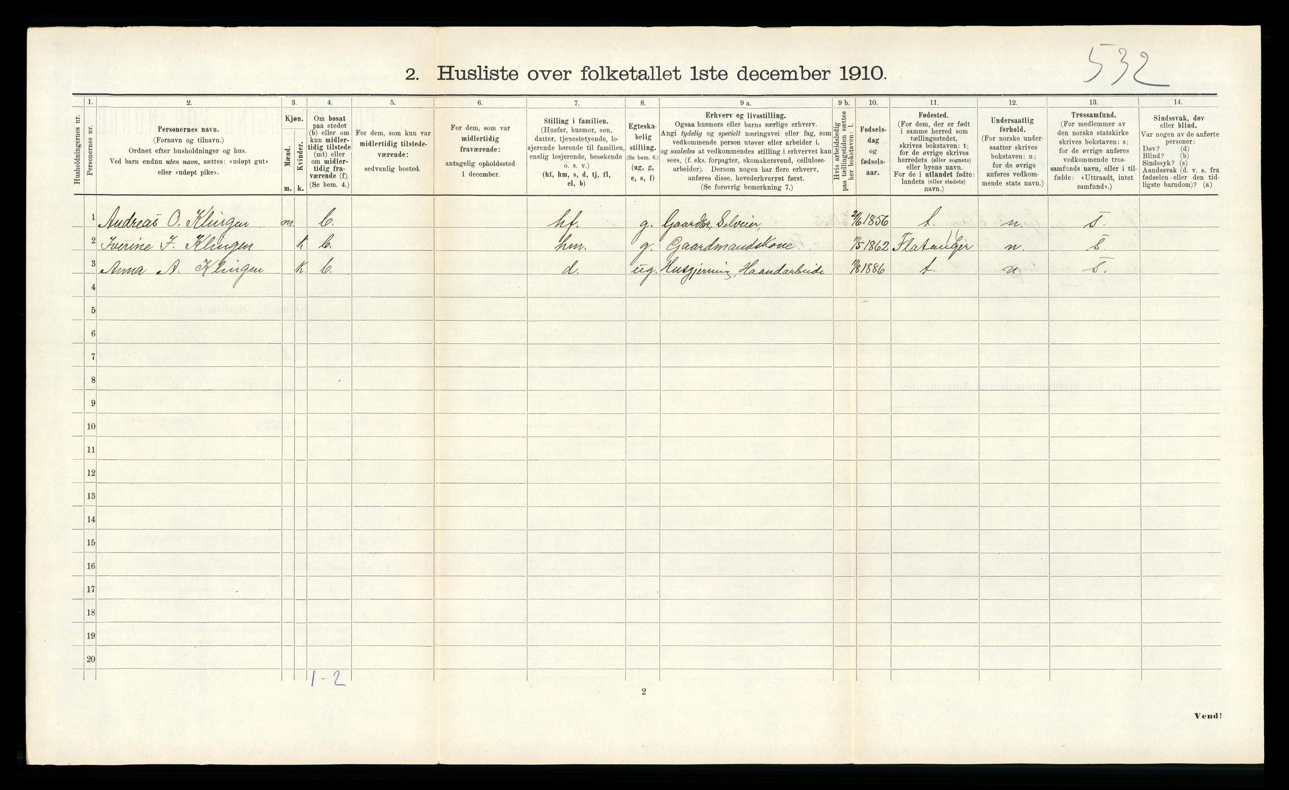 RA, 1910 census for Klinga, 1910, p. 248