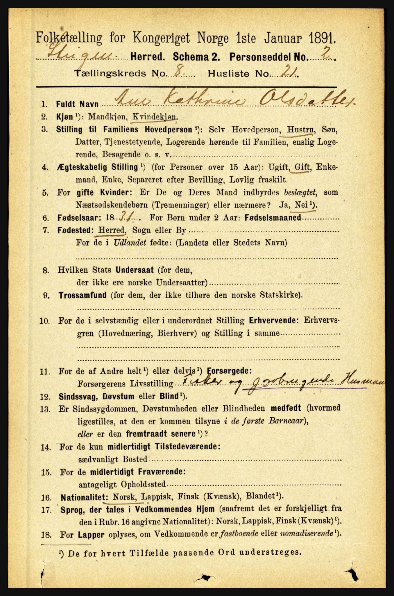 RA, 1891 census for 1848 Steigen, 1891, p. 2730