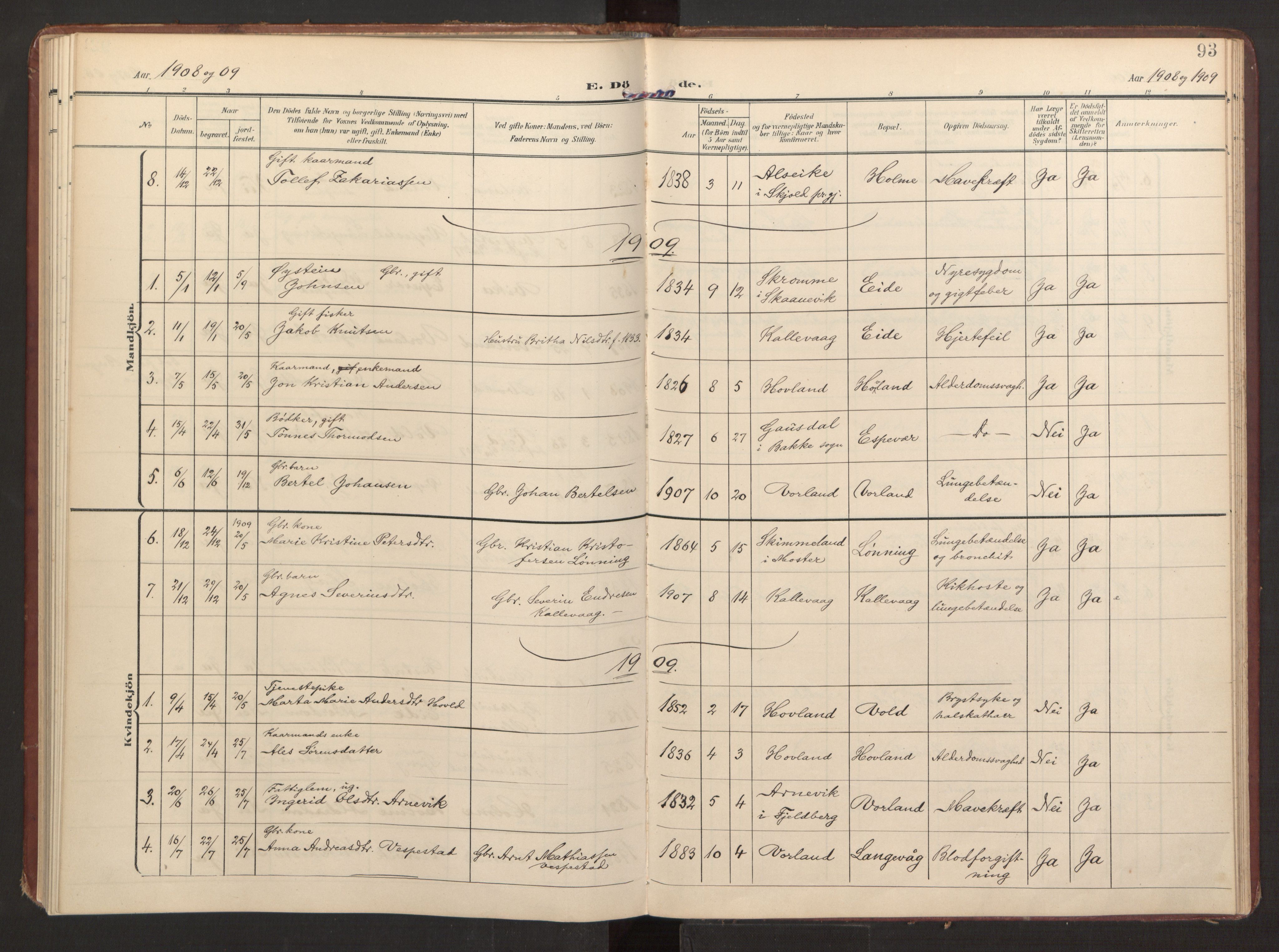 Finnås sokneprestembete, SAB/A-99925/H/Ha/Haa/Haad/L0003: Parish register (official) no. D 3, 1907-1921, p. 93