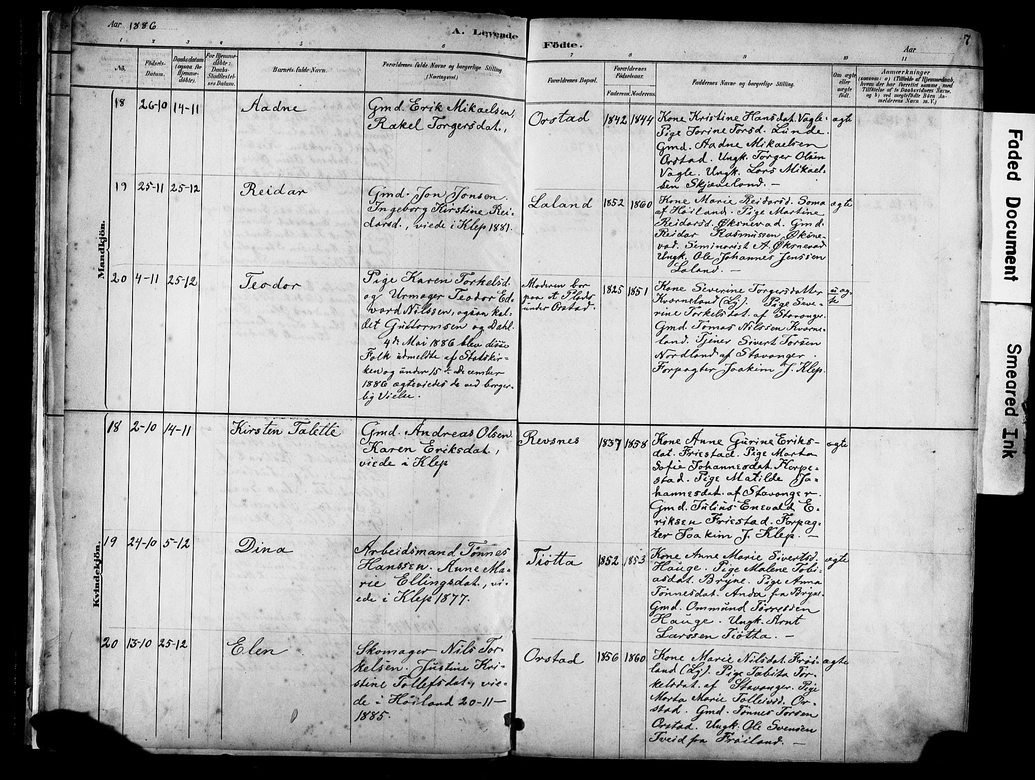 Klepp sokneprestkontor, AV/SAST-A-101803/001/3/30BA/L0009: Parish register (official) no. A 7, 1886-1915, p. 7