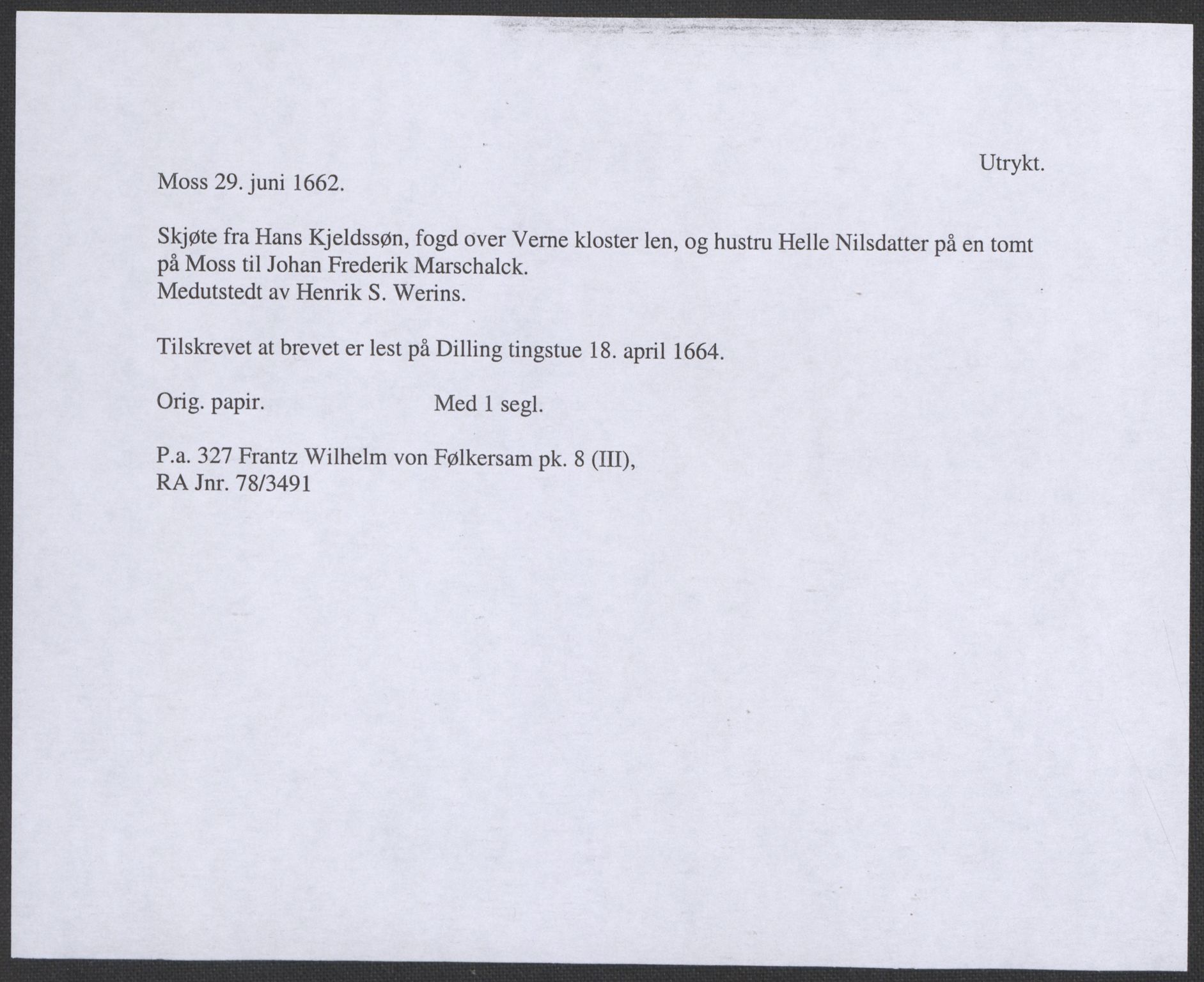 Riksarkivets diplomsamling, RA/EA-5965/F12/L0009: Pk. 8 (III), 1435-1728, p. 199