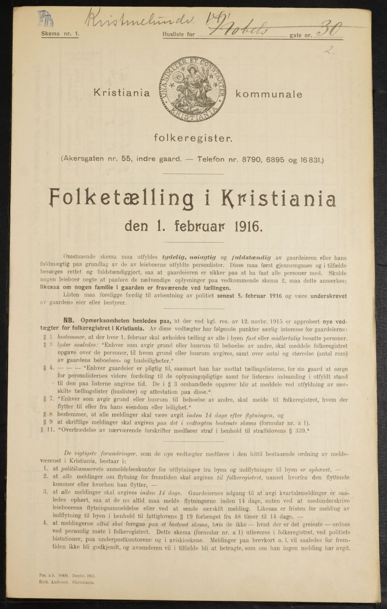 OBA, Municipal Census 1916 for Kristiania, 1916, p. 55654