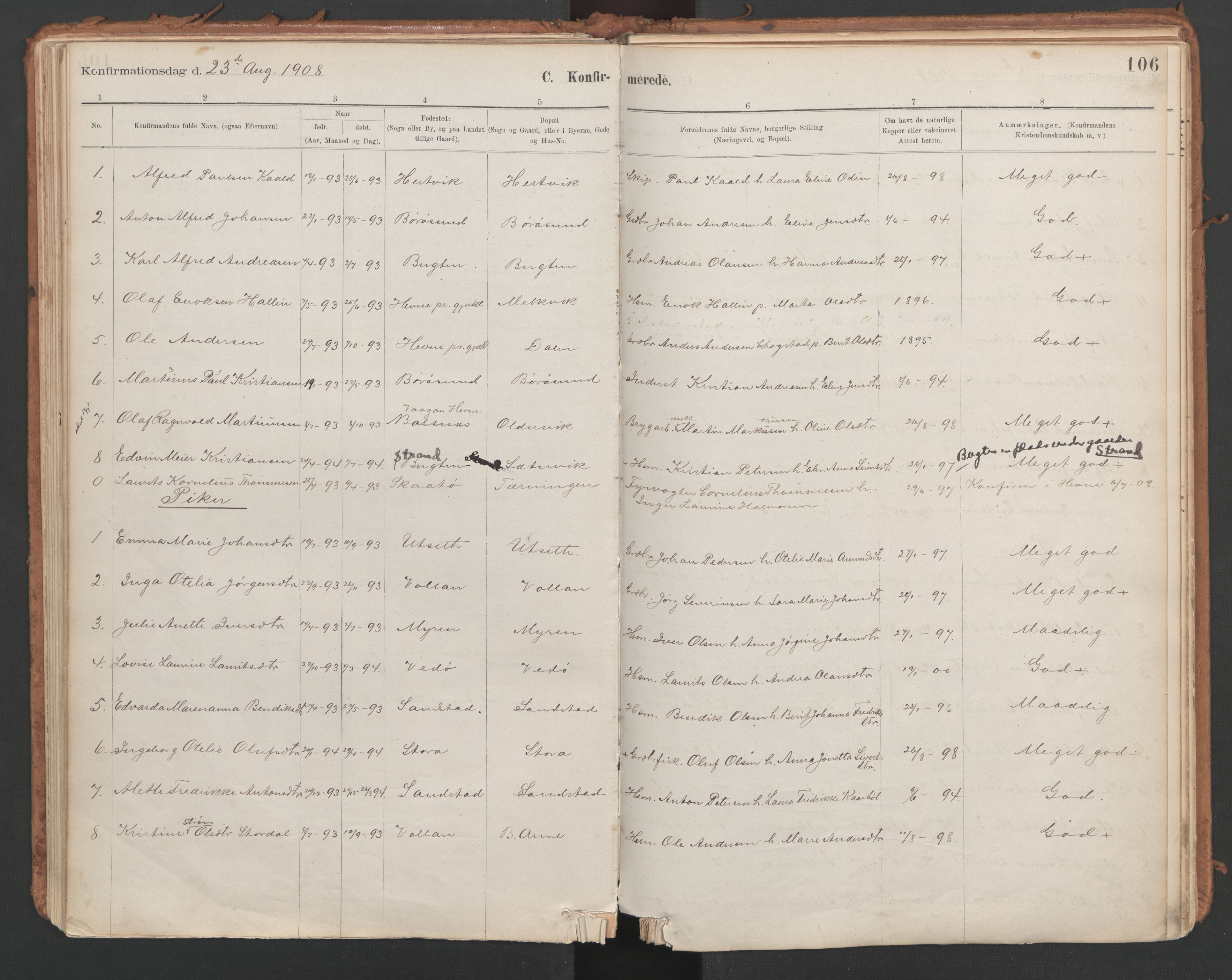 Ministerialprotokoller, klokkerbøker og fødselsregistre - Sør-Trøndelag, SAT/A-1456/639/L0572: Parish register (official) no. 639A01, 1890-1920, p. 106