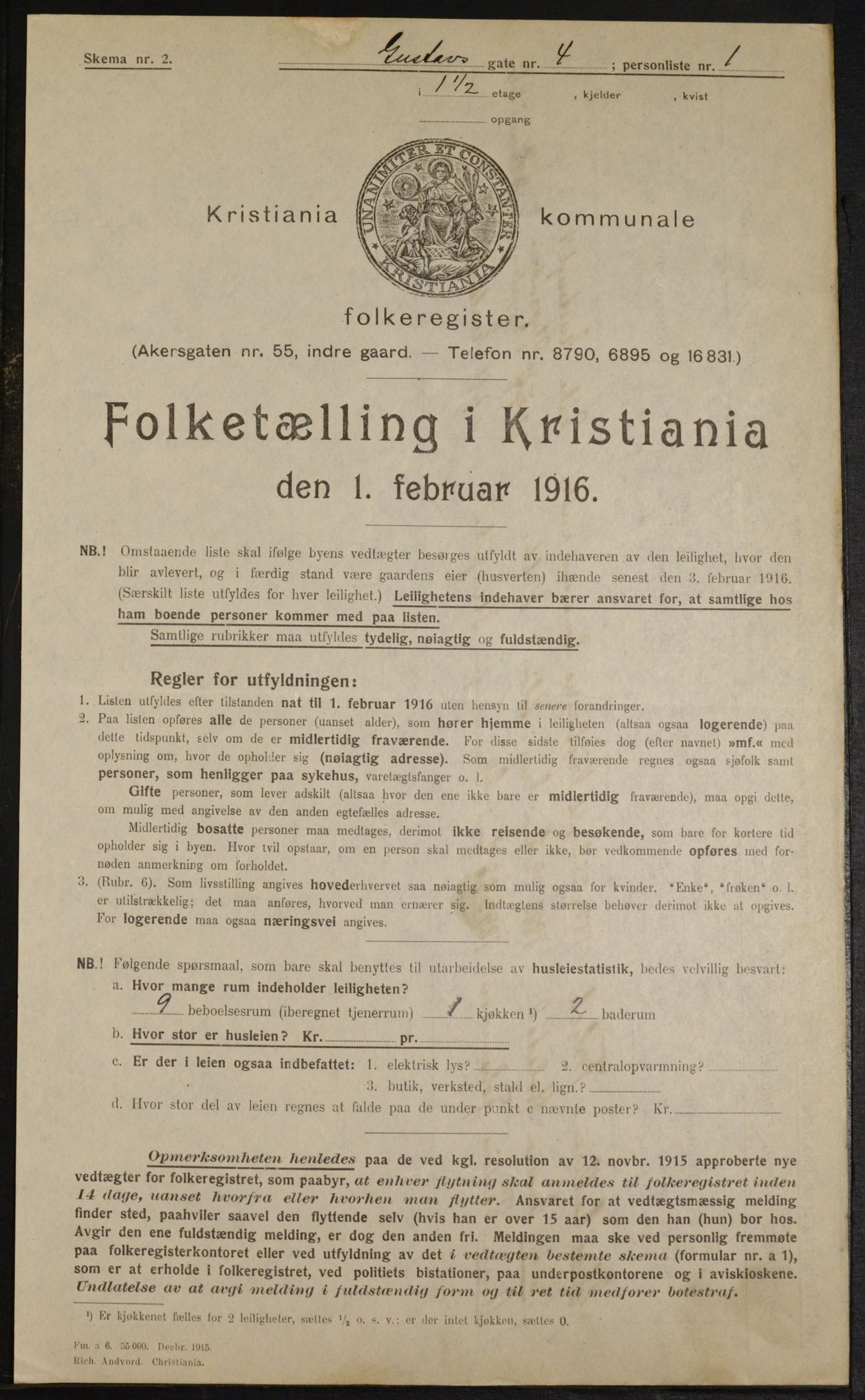 OBA, Municipal Census 1916 for Kristiania, 1916, p. 32991