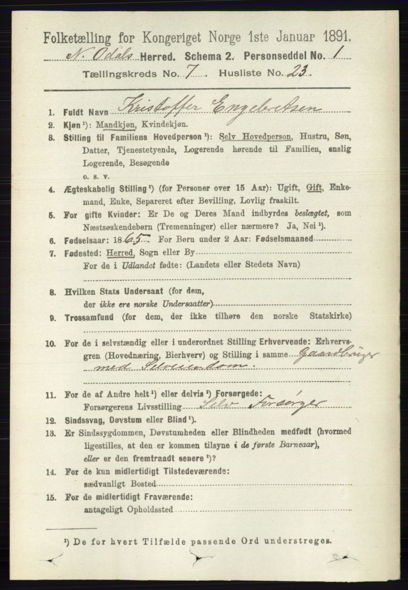 RA, 1891 census for 0418 Nord-Odal, 1891, p. 2949