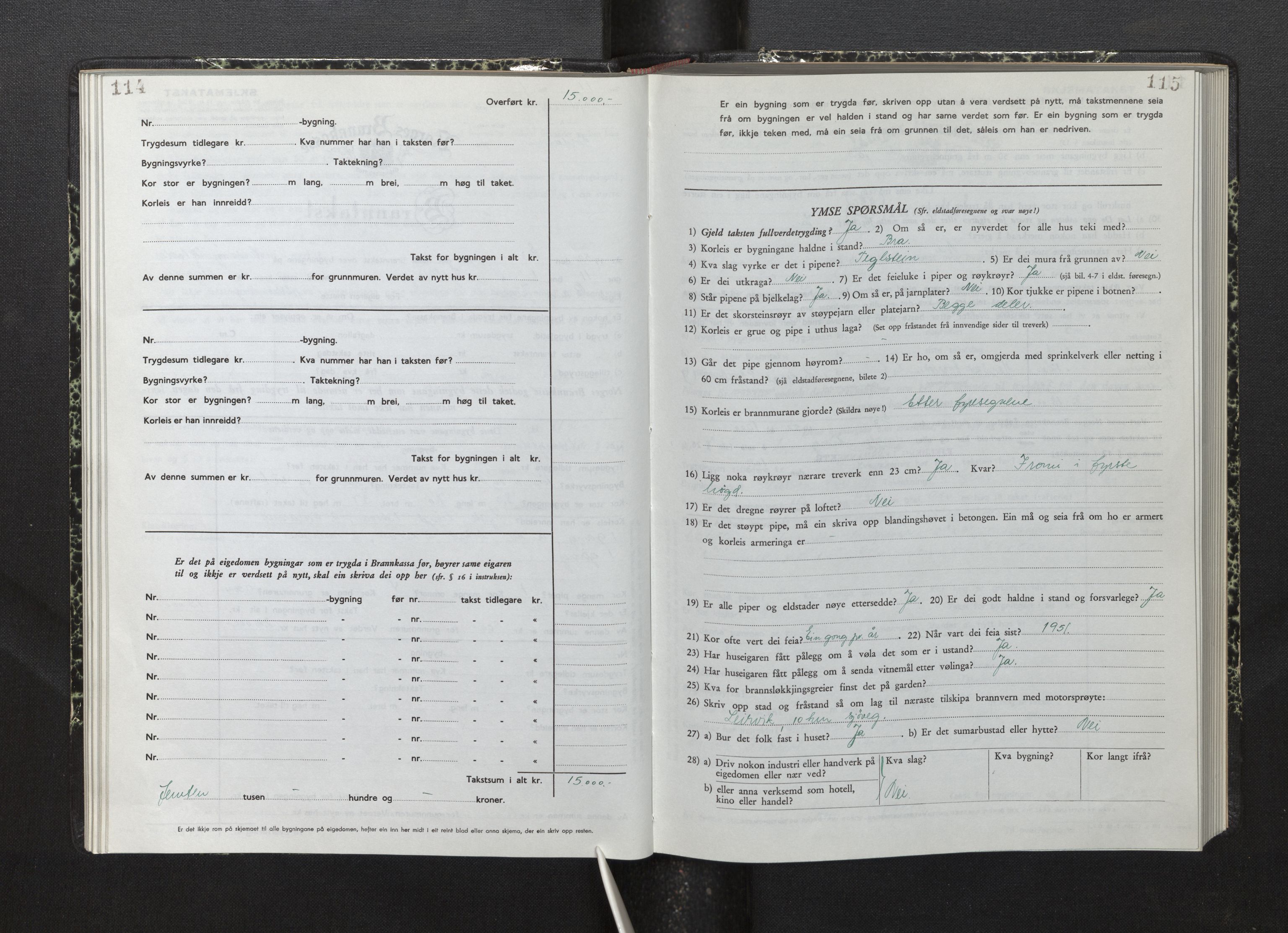 Lensmannen i Fjelberg, AV/SAB-A-32101/0012/L0008: Branntakstprotokoll, skjematakst, 1949-1955, p. 114-115