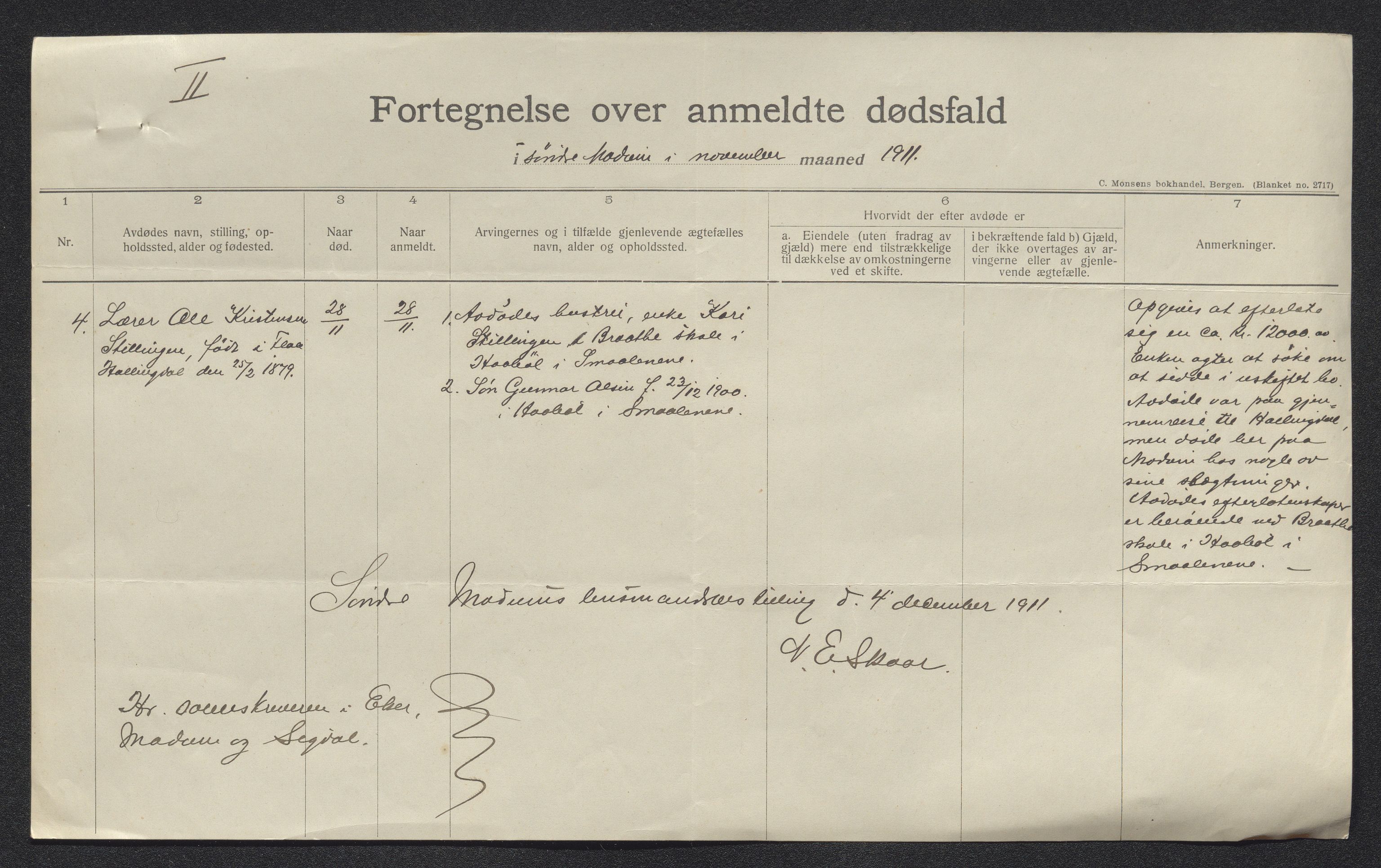 Eiker, Modum og Sigdal sorenskriveri, AV/SAKO-A-123/H/Ha/Hab/L0034: Dødsfallsmeldinger, 1911, p. 248