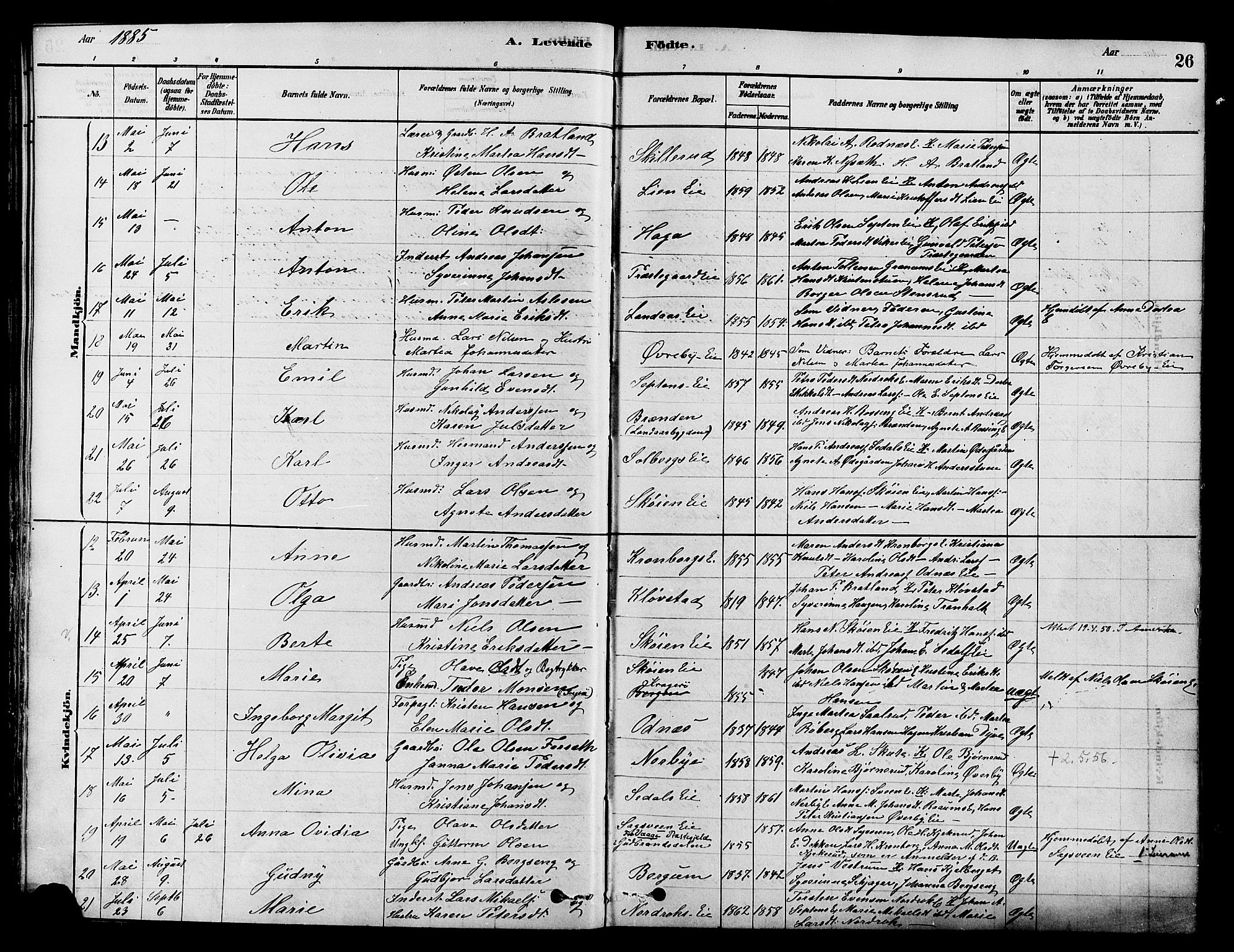 Søndre Land prestekontor, AV/SAH-PREST-122/K/L0002: Parish register (official) no. 2, 1878-1894, p. 26