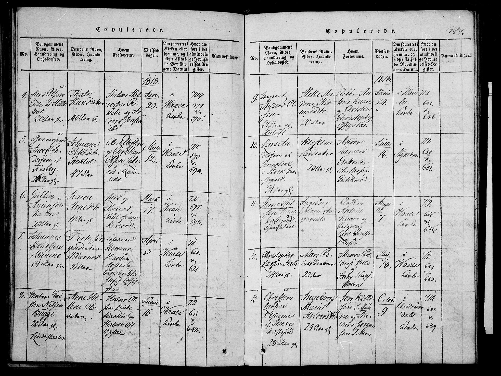 Våle kirkebøker, AV/SAKO-A-334/F/Fa/L0007: Parish register (official) no. I 7, 1814-1824, p. 398-399