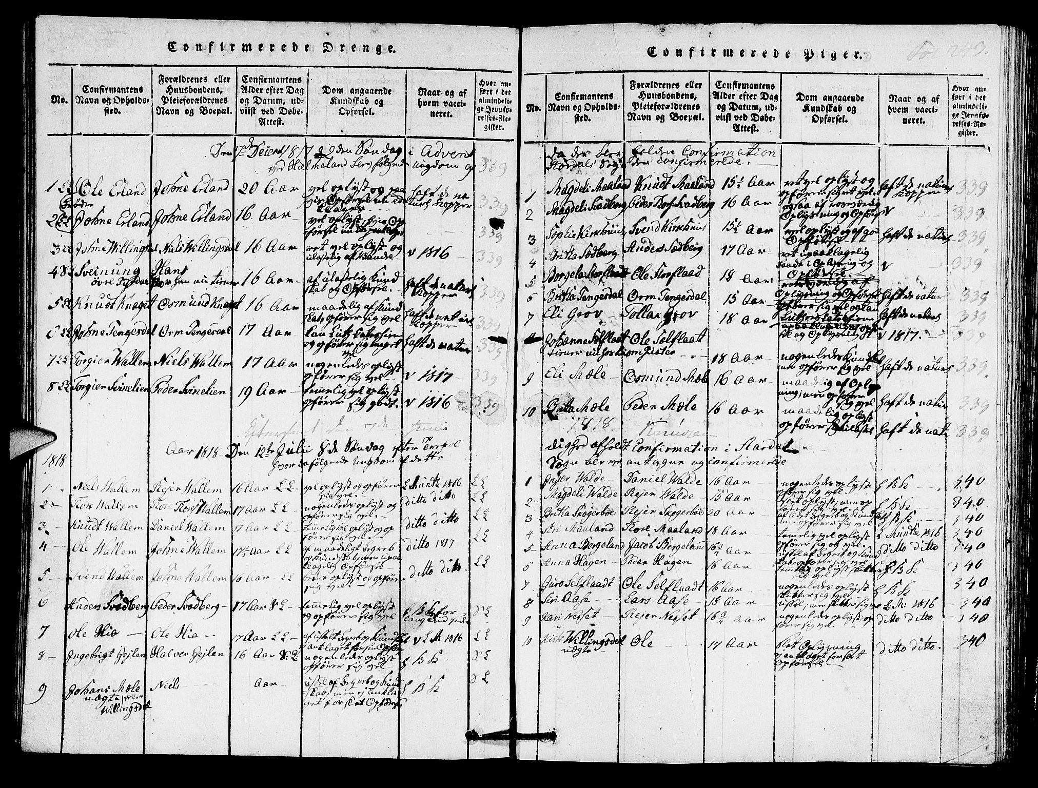 Hjelmeland sokneprestkontor, SAST/A-101843/01/IV/L0005: Parish register (official) no. A 5, 1816-1841, p. 243
