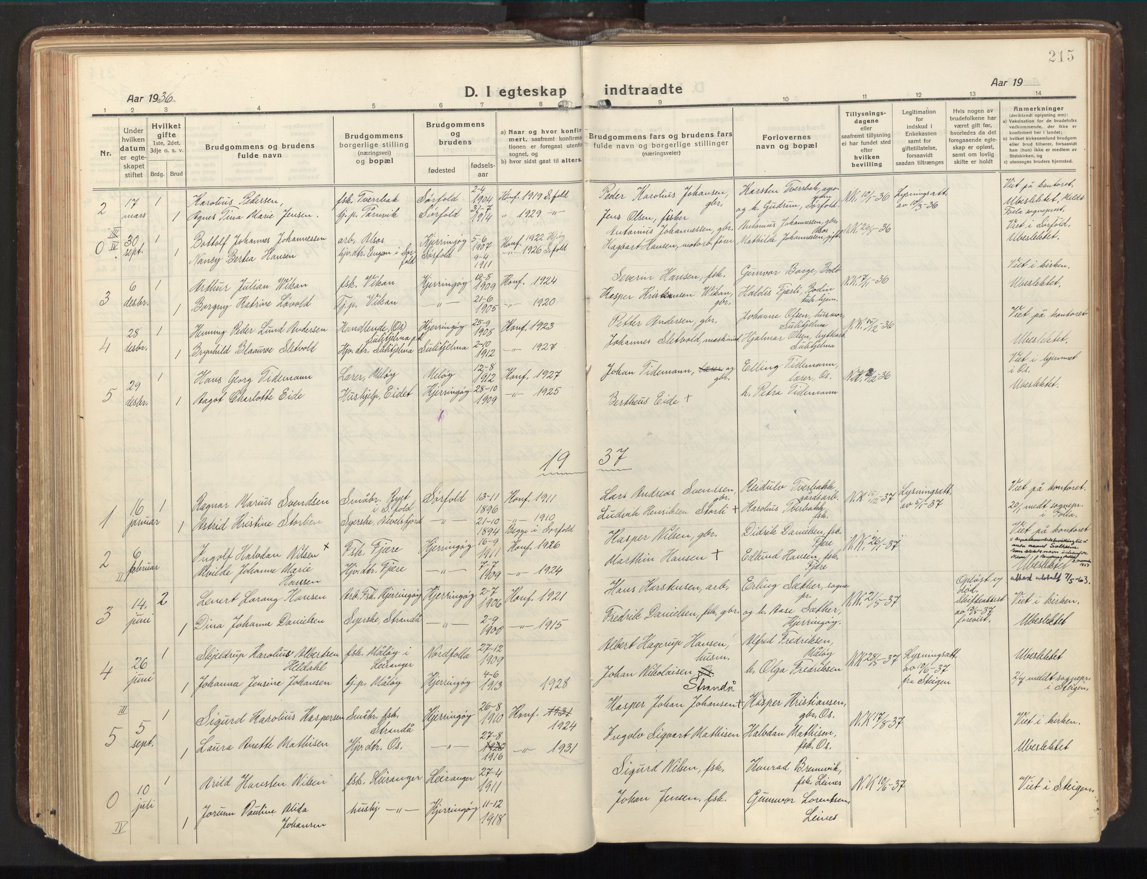 Ministerialprotokoller, klokkerbøker og fødselsregistre - Nordland, SAT/A-1459/803/L0073: Parish register (official) no. 803A03, 1920-1955, p. 215