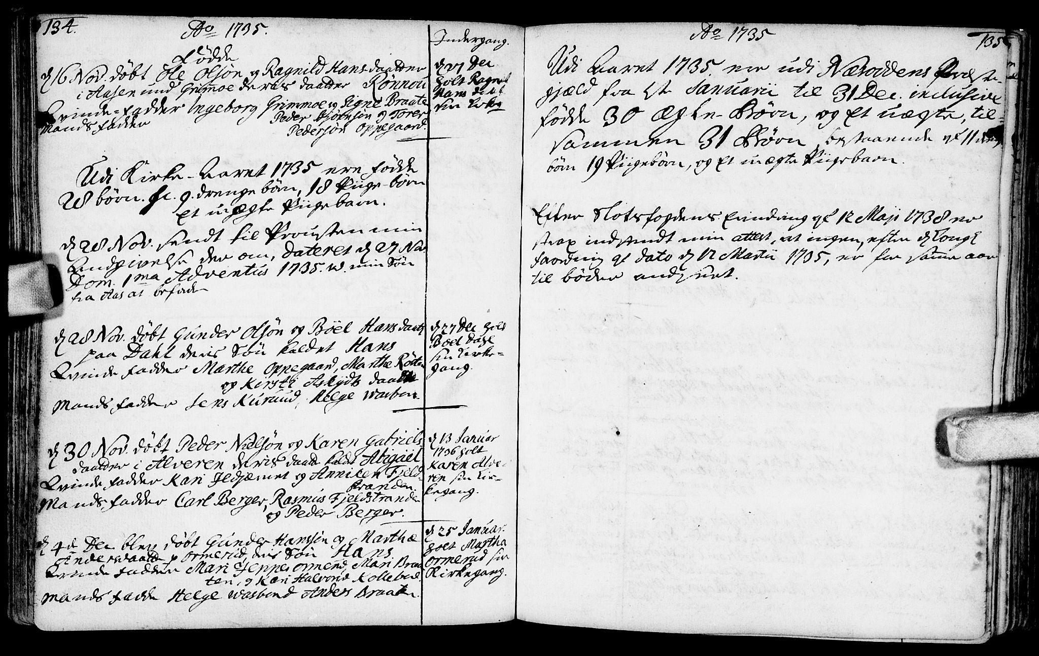 Nesodden prestekontor Kirkebøker, AV/SAO-A-10013/F/Fa/L0001: Parish register (official) no. I 1, 1709-1750, p. 134-135