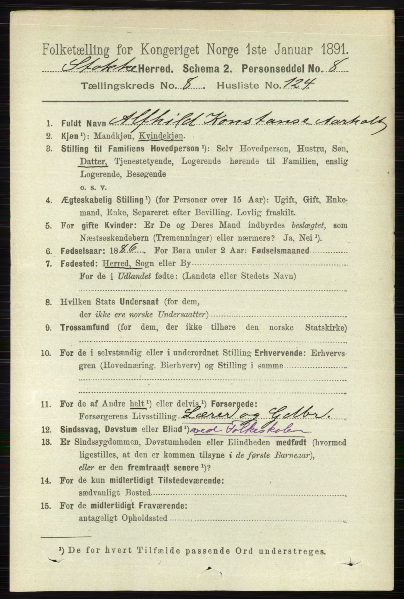 RA, 1891 census for 0720 Stokke, 1891, p. 5772