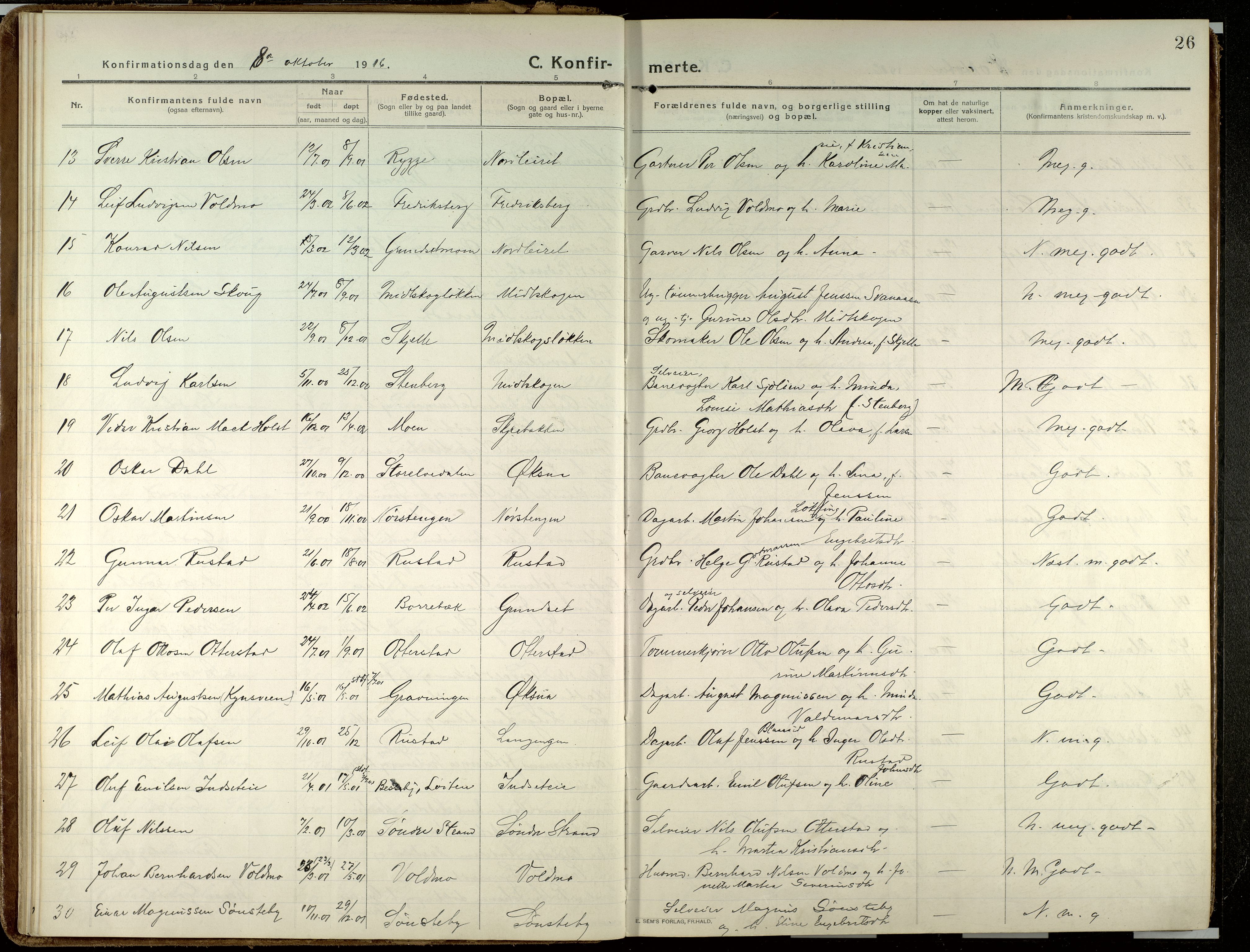 Elverum prestekontor, AV/SAH-PREST-044/H/Ha/Haa/L0023: Parish register (official) no. 23, 1914-1929, p. 26