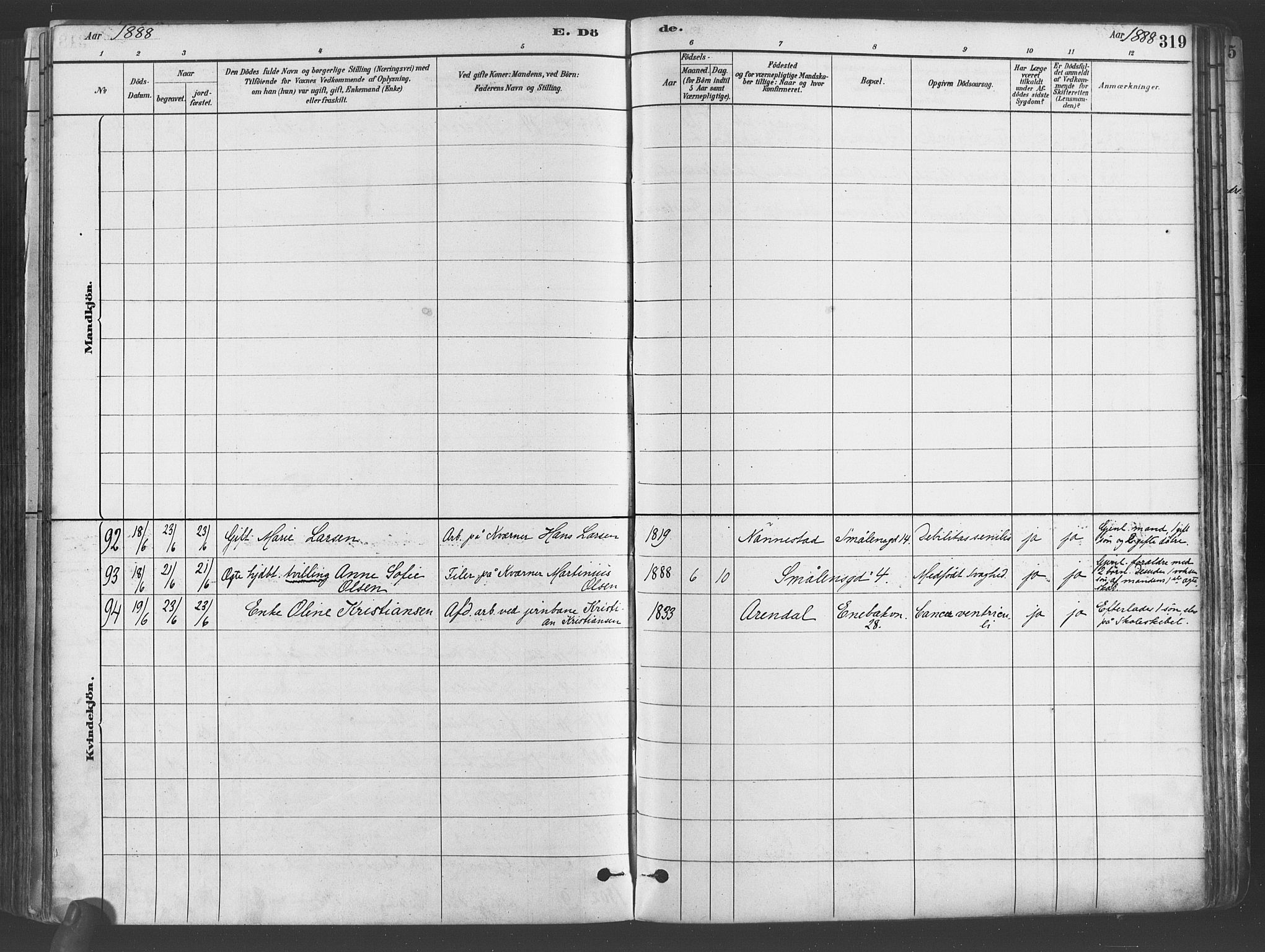 Gamlebyen prestekontor Kirkebøker, AV/SAO-A-10884/F/Fa/L0006: Parish register (official) no. 6, 1881-1890, p. 319