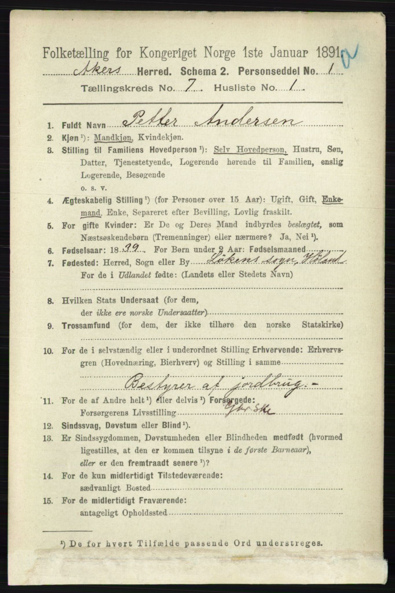 RA, 1891 census for 0218 Aker, 1891, p. 6240