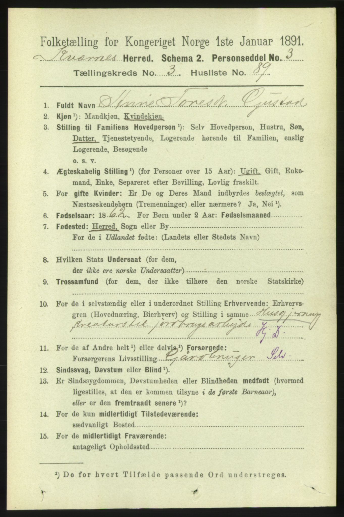 RA, 1891 census for 1553 Kvernes, 1891, p. 1658