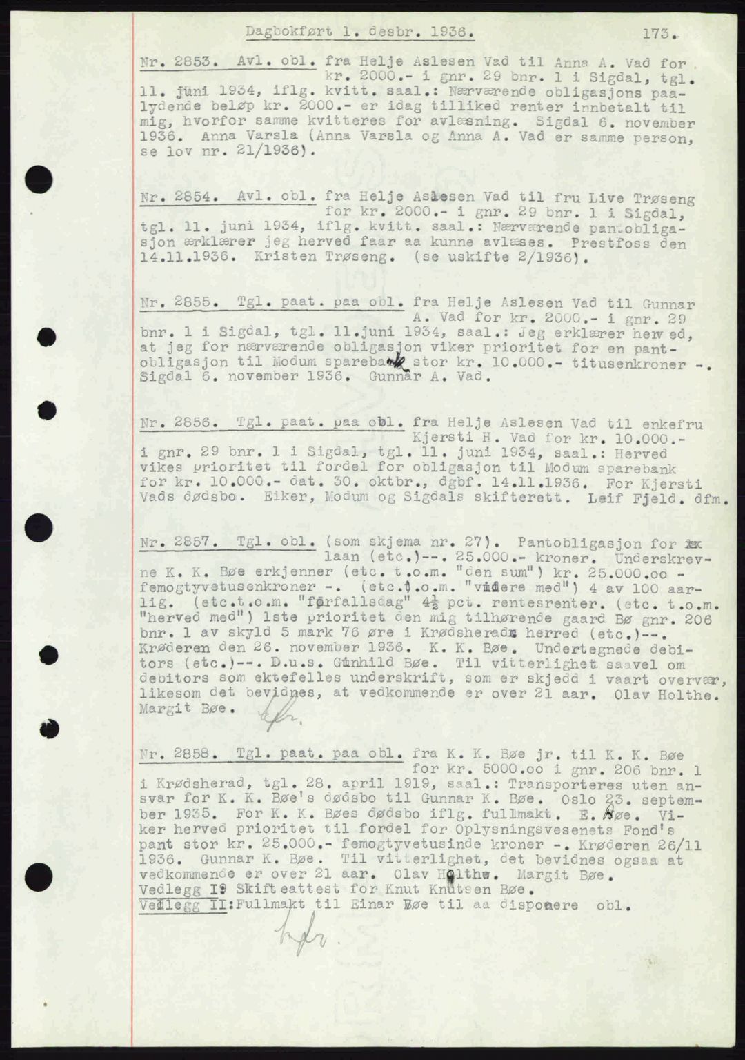Eiker, Modum og Sigdal sorenskriveri, SAKO/A-123/G/Ga/Gab/L0034: Mortgage book no. A4, 1936-1937, Diary no: : 2853/1936