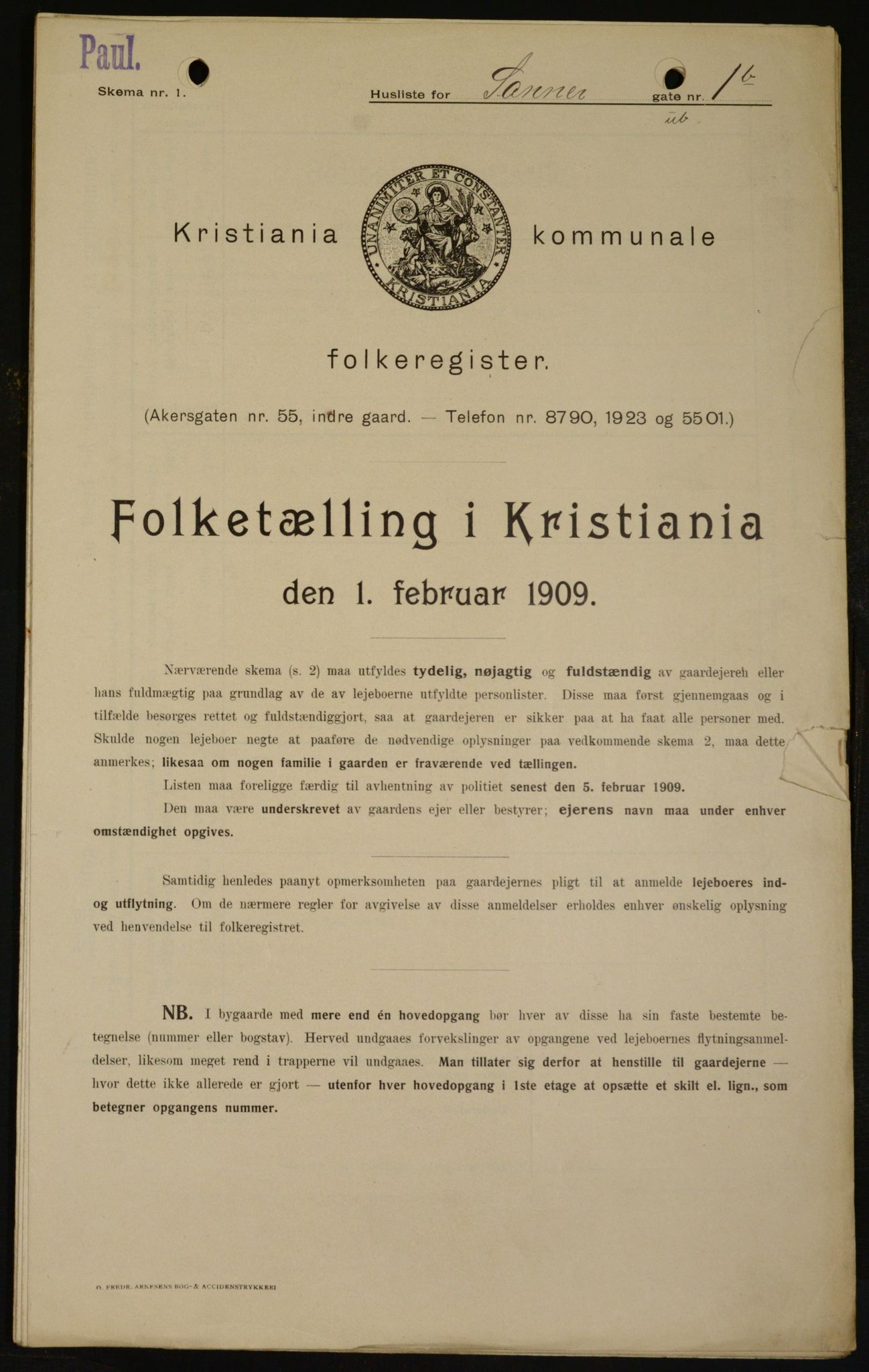 OBA, Municipal Census 1909 for Kristiania, 1909, p. 80381