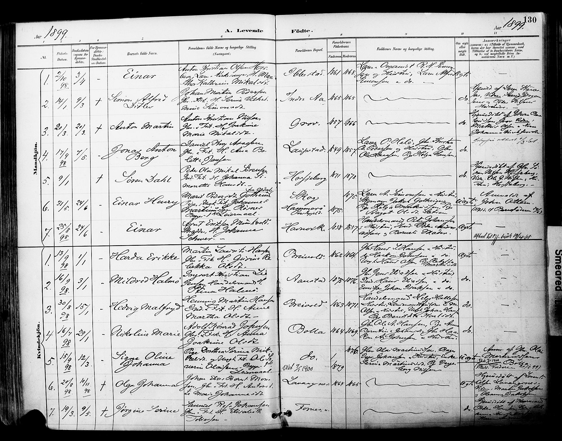 Ibestad sokneprestembete, SATØ/S-0077/H/Ha/Haa/L0012kirke: Parish register (official) no. 12, 1890-1900, p. 130