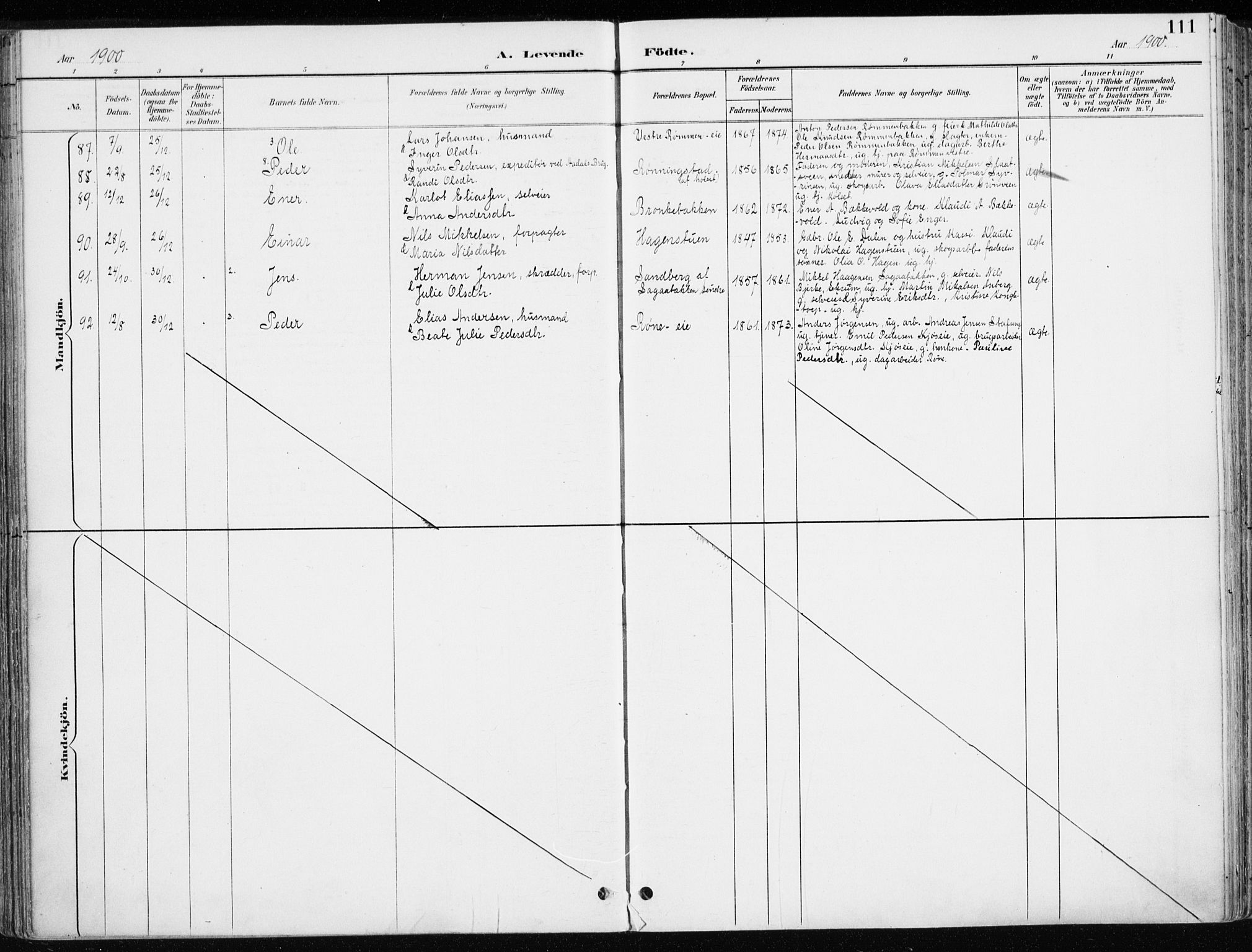 Løten prestekontor, AV/SAH-PREST-022/K/Ka/L0010: Parish register (official) no. 10, 1892-1907, p. 111