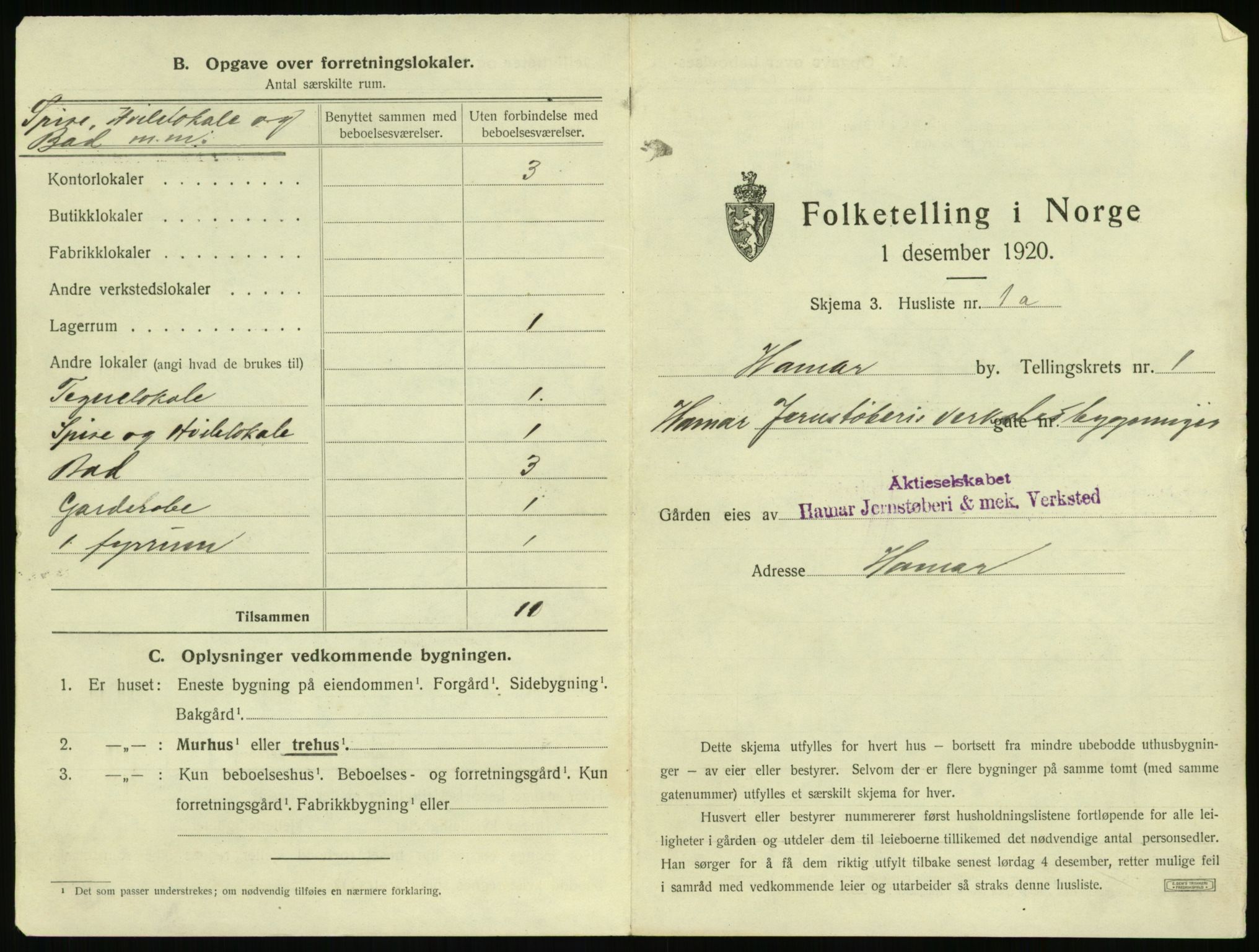 SAH, 1920 census for Hamar, 1920, p. 39