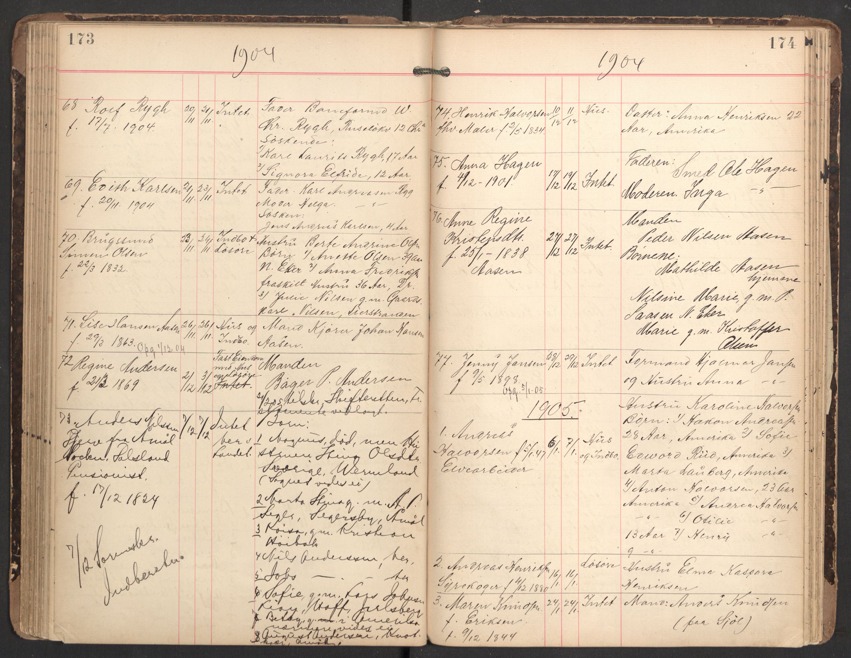 Nedre Eiker lensmannskontor, AV/SAKO-A-530/H/Ha/L0001: Dødsfallsprotokoll, 1887-1915, p. 173-174
