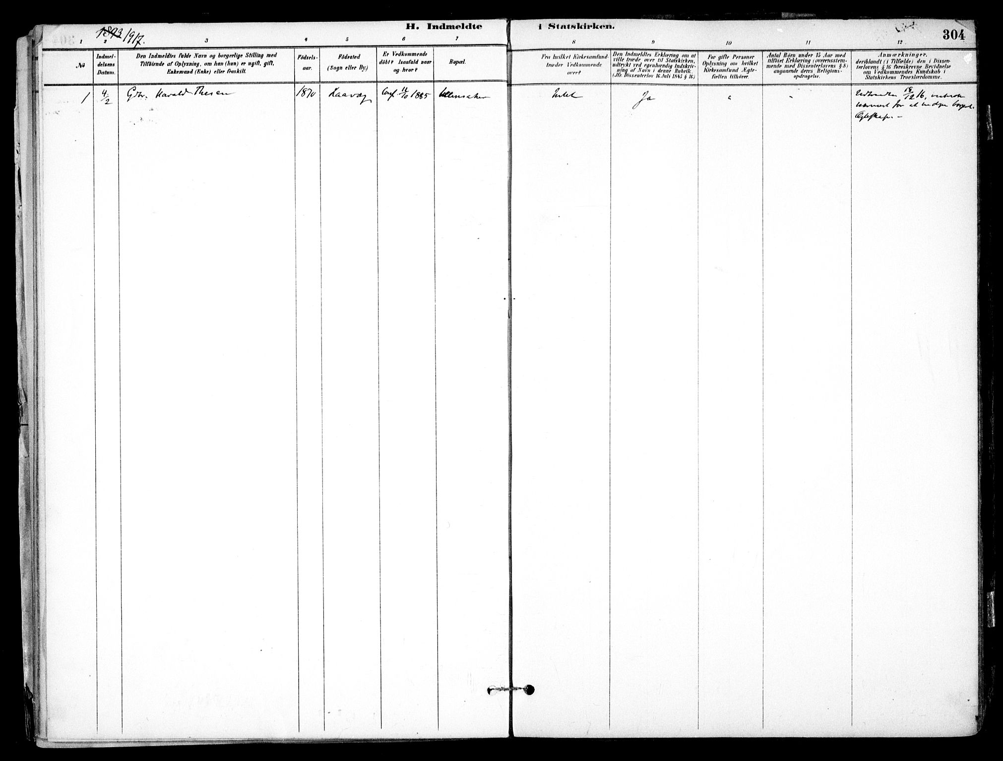 Nes prestekontor Kirkebøker, SAO/A-10410/F/Fb/L0002: Parish register (official) no. II 2, 1883-1918, p. 304